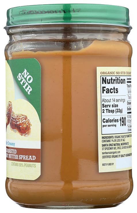 Santa Cruz ORGANIC Dark Roasted Creamy Peanut Butter Spread, 16 Oz, 1 lb