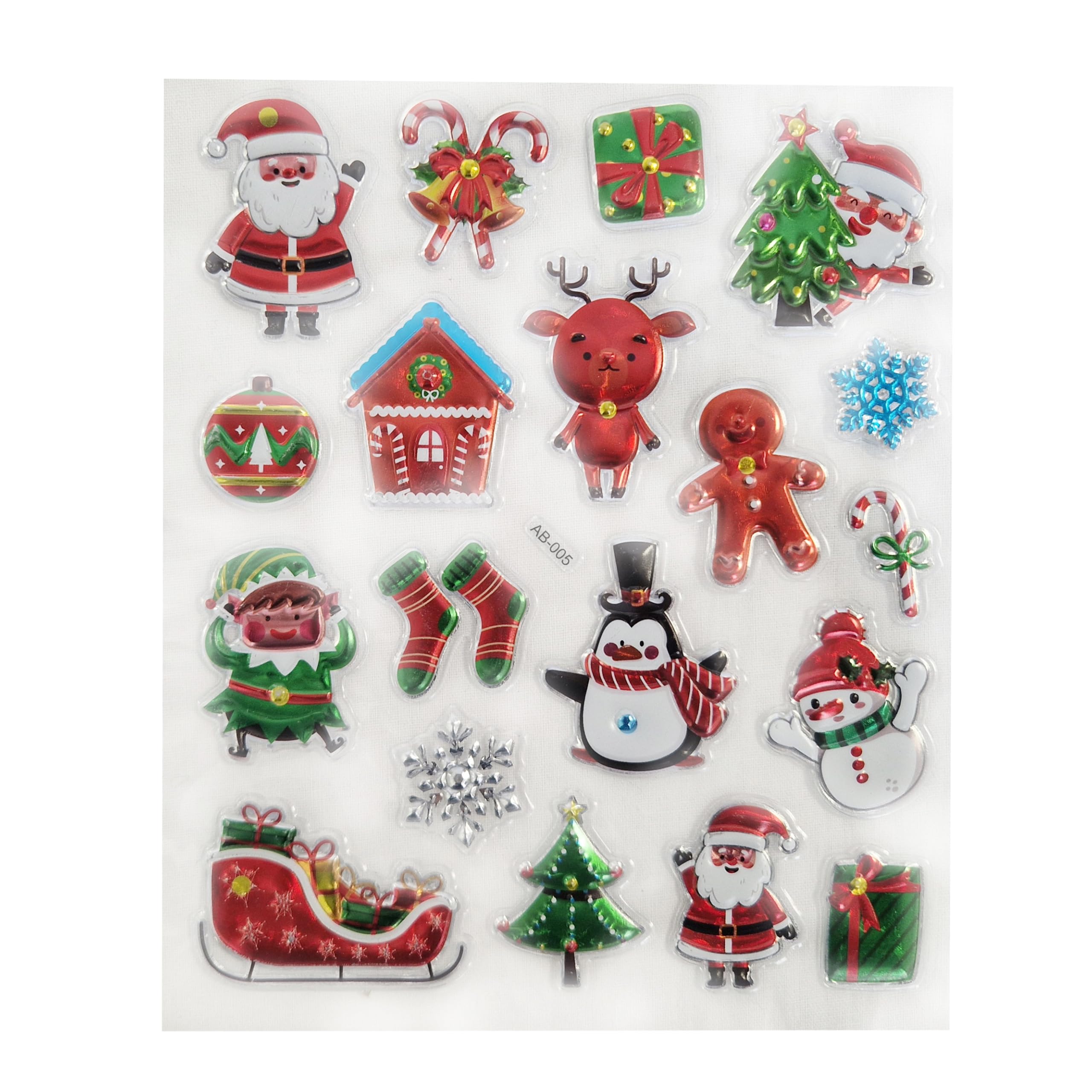 Christmas 3D Sticker Decals - Puffy Xmas Gift Wrapping Stickers, Festive Parcel Tag Decoration for Cards, Presents Holiday Décor, Santa Snowman Tree