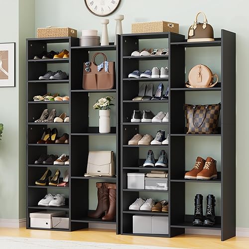 Miniatura 4 de Zapatero de 14 niveles (2 juegos), organizador de zapatos moderno de 60 pulgadas de alto, armario de almacenamiento de zapatos con cubos abiertos,