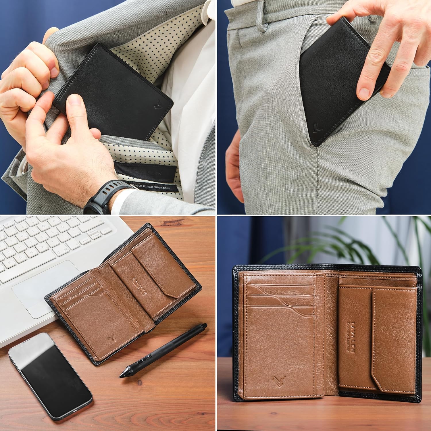 Portefeuille Homme Cuir Veritable - Portefeuilles et Porte-Cartes - Porte Carte avec RFID - Porte Monnaie Homme Cuir Grande Capacite - Portecarte Bancaire Verticale - Idee Cadeau Original.
