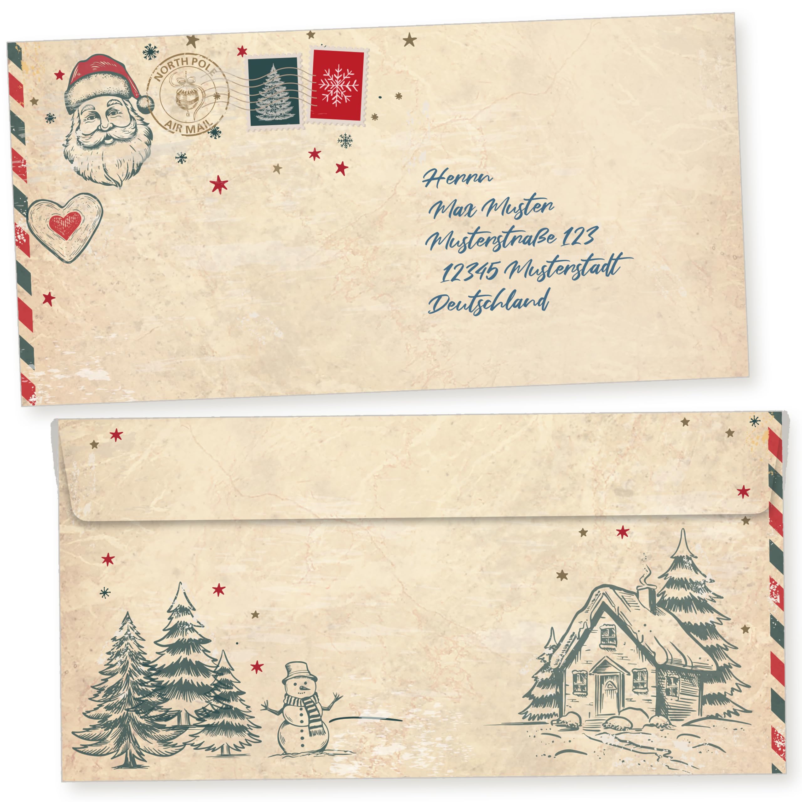 North Pole Air Mail 500 Sets Weihnachtsbriefpapier mit Umschlag ohne Fenster Weihnachtspapier A4 Briefpapier Weihnachten