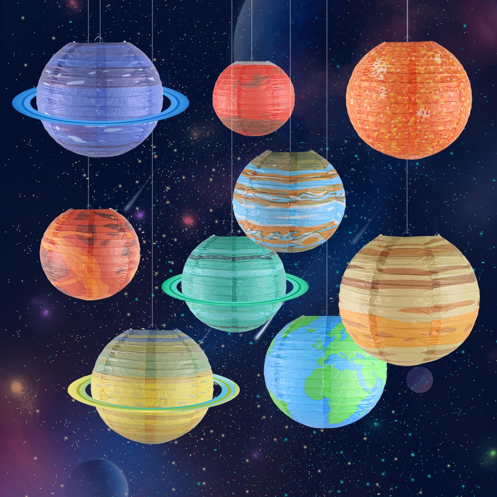 Laterne Kinder 8 Stück Planeten-Laternen Zum Aufhängen - Solar System Deko  Für Kinderzimmer \u0026 Geburtstag - 30cm Durchmesser Planeten Papierlaternen, image size:1600x1600