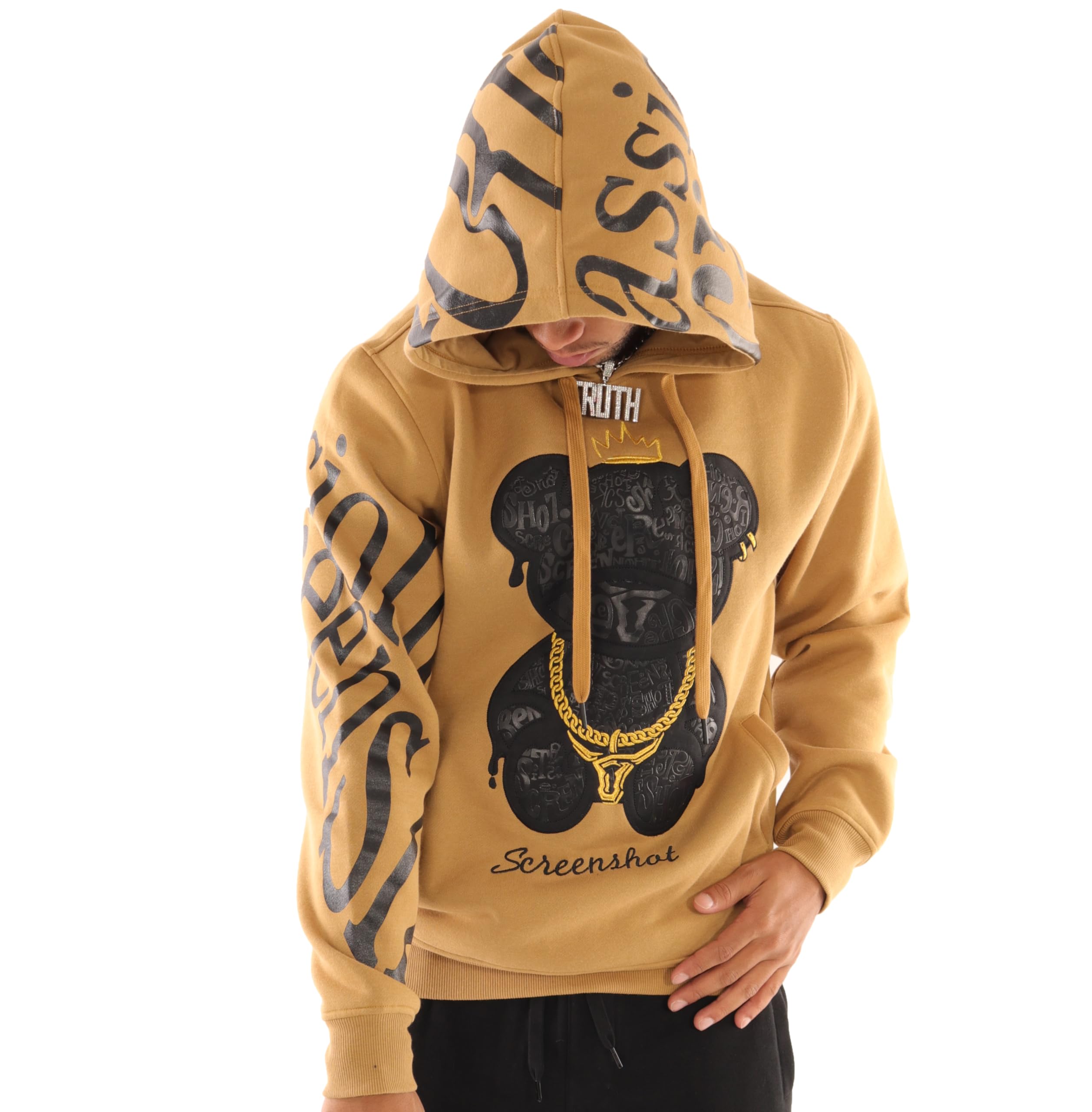 Mens Urban Premium Fleece Hoodie - Animation Cartoon Character Embroidery Patch Gel Print Hooded Sweatshirt