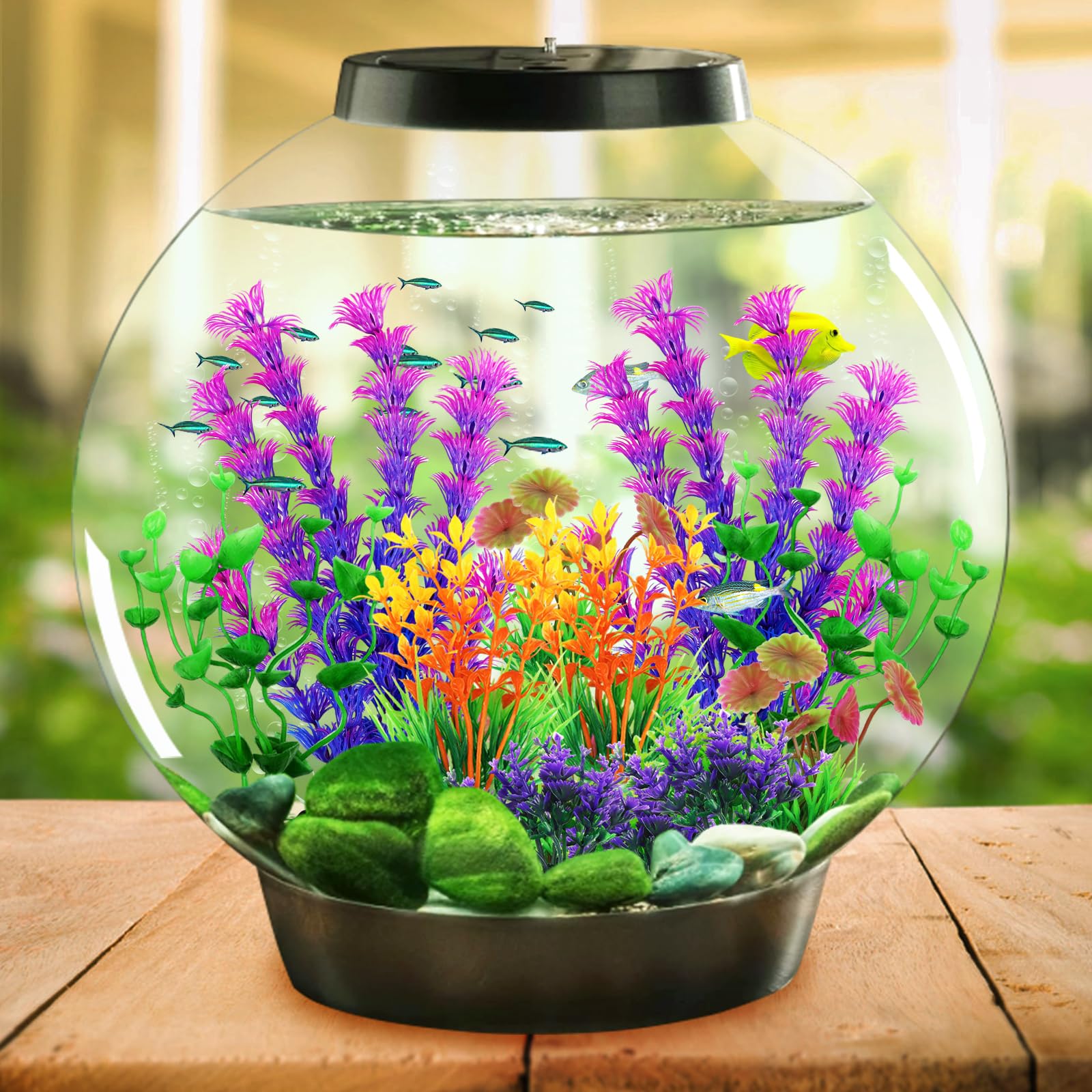 QUOZUO Fish Tank Decorations, 10 pcs Colorful Aquarium Plants Plastic, Fish Tank Accessories Mini Fish Tank Plants, Aquarium Decor Pet Supplies
