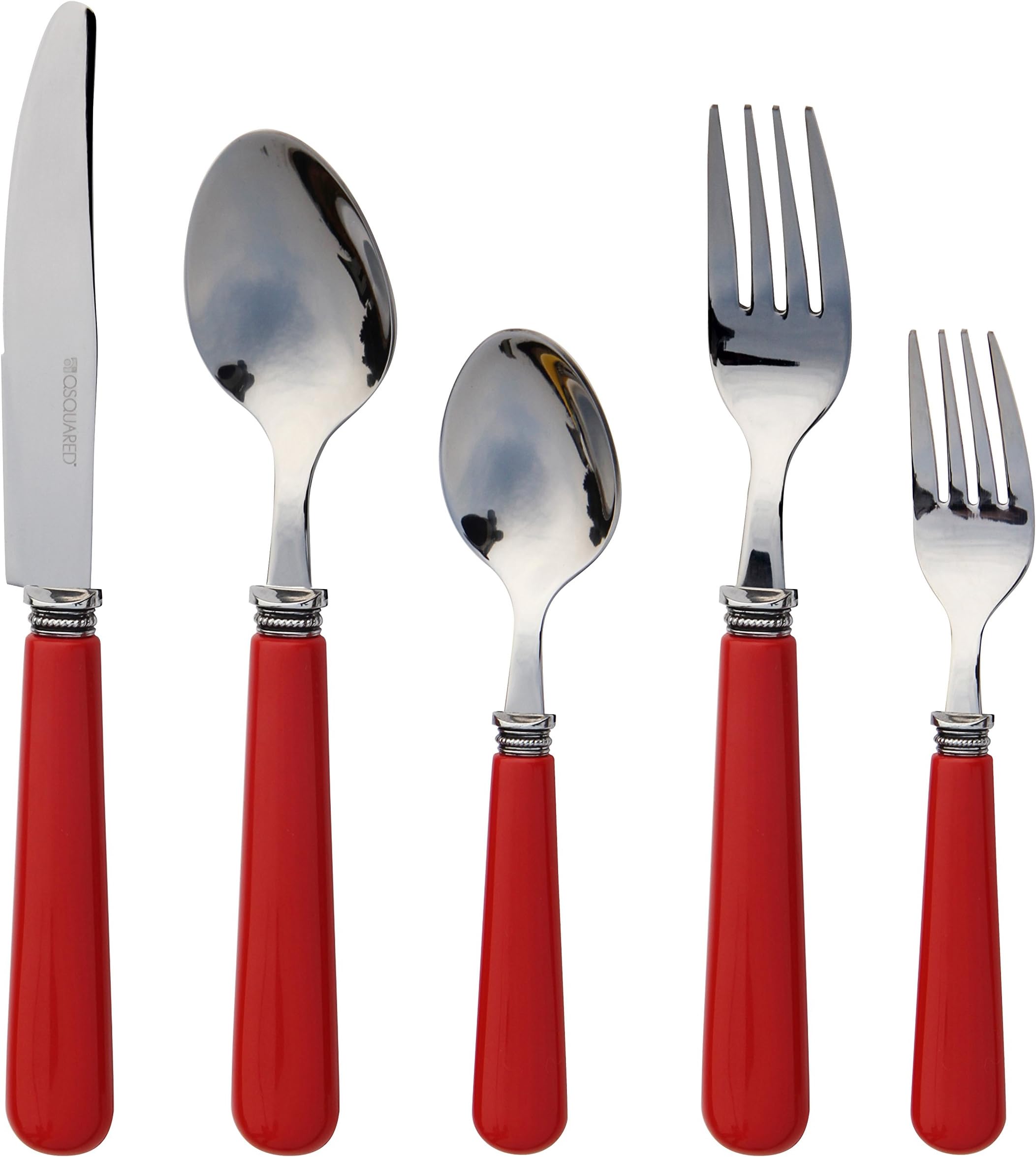 Q Squared Provence Stainless Steel with ABS Plastic Handles, 20 Piece Flatware Set with Matching Caddy, Red
