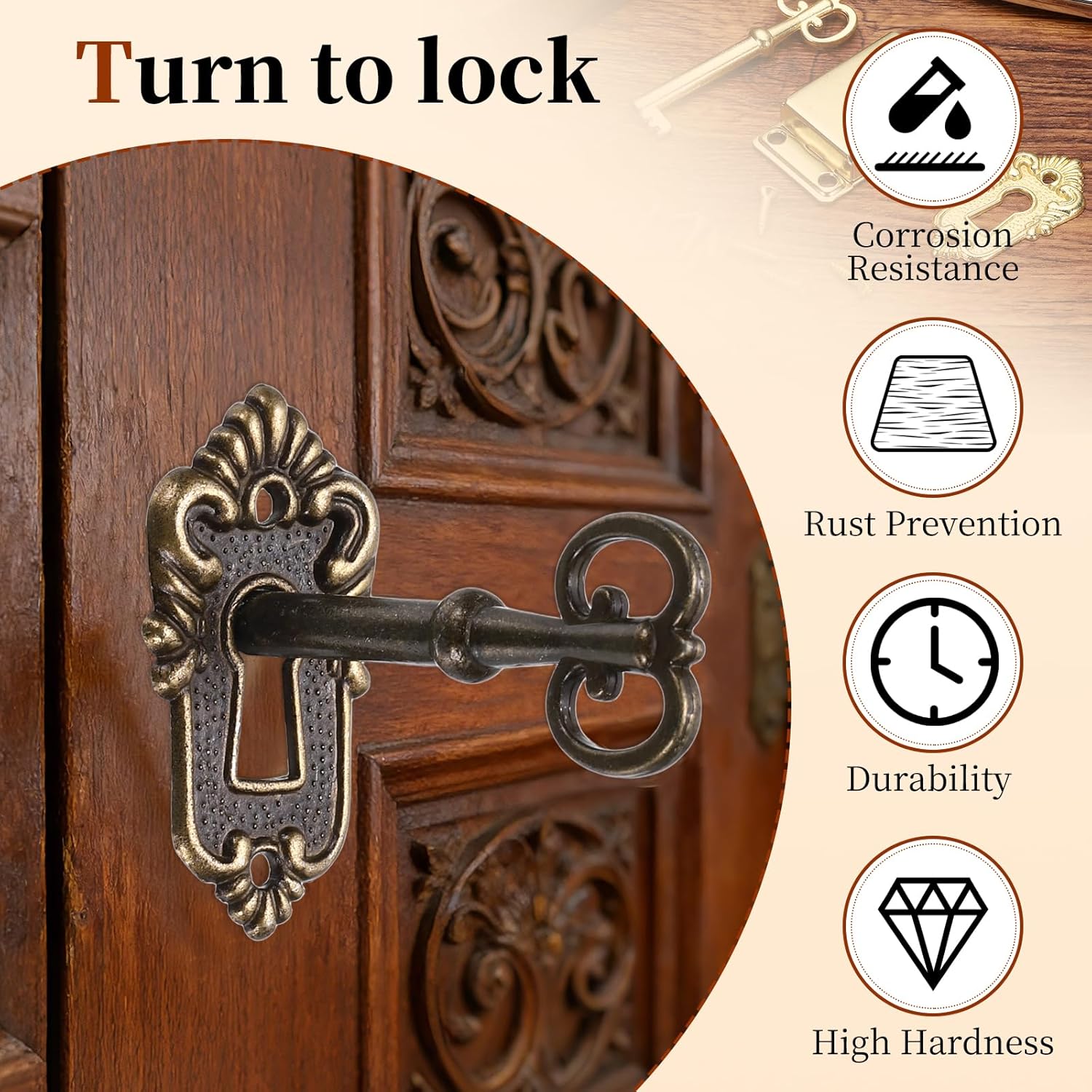 PATIKIL Vintage Cabinet Lock (Bronze, 2 Set) Vintage Furniture Decorative Lock Replacement Cabinet Cupboard Latch with Key and Screws, Suit for- Furniture/Drawers/Chest
