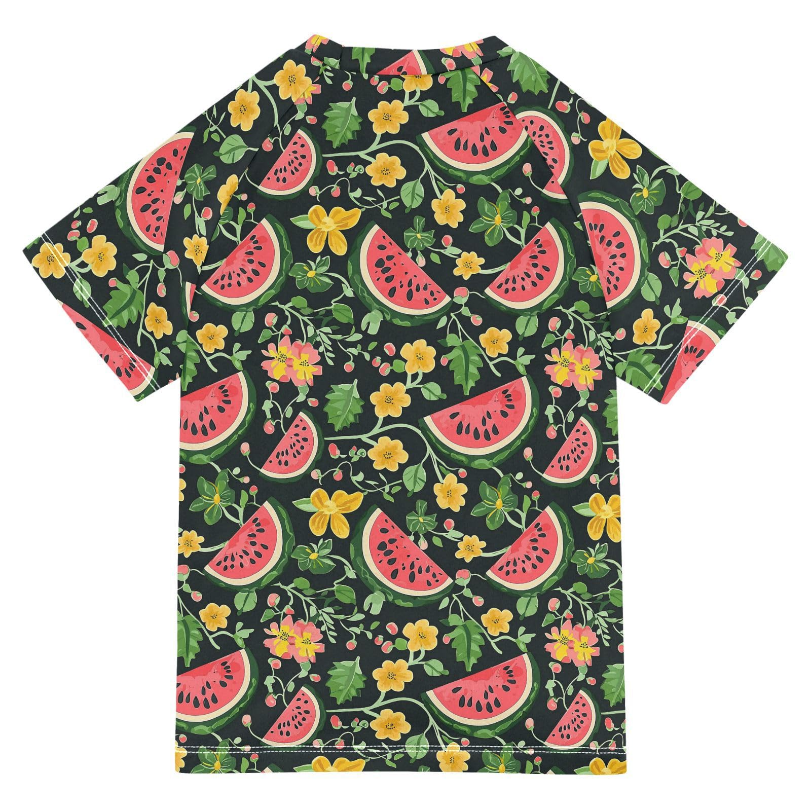 Boy Bathing Suit Short Sleeve Rash Guard Swimsuit 9T Watermelons Slices Leaves Flowers