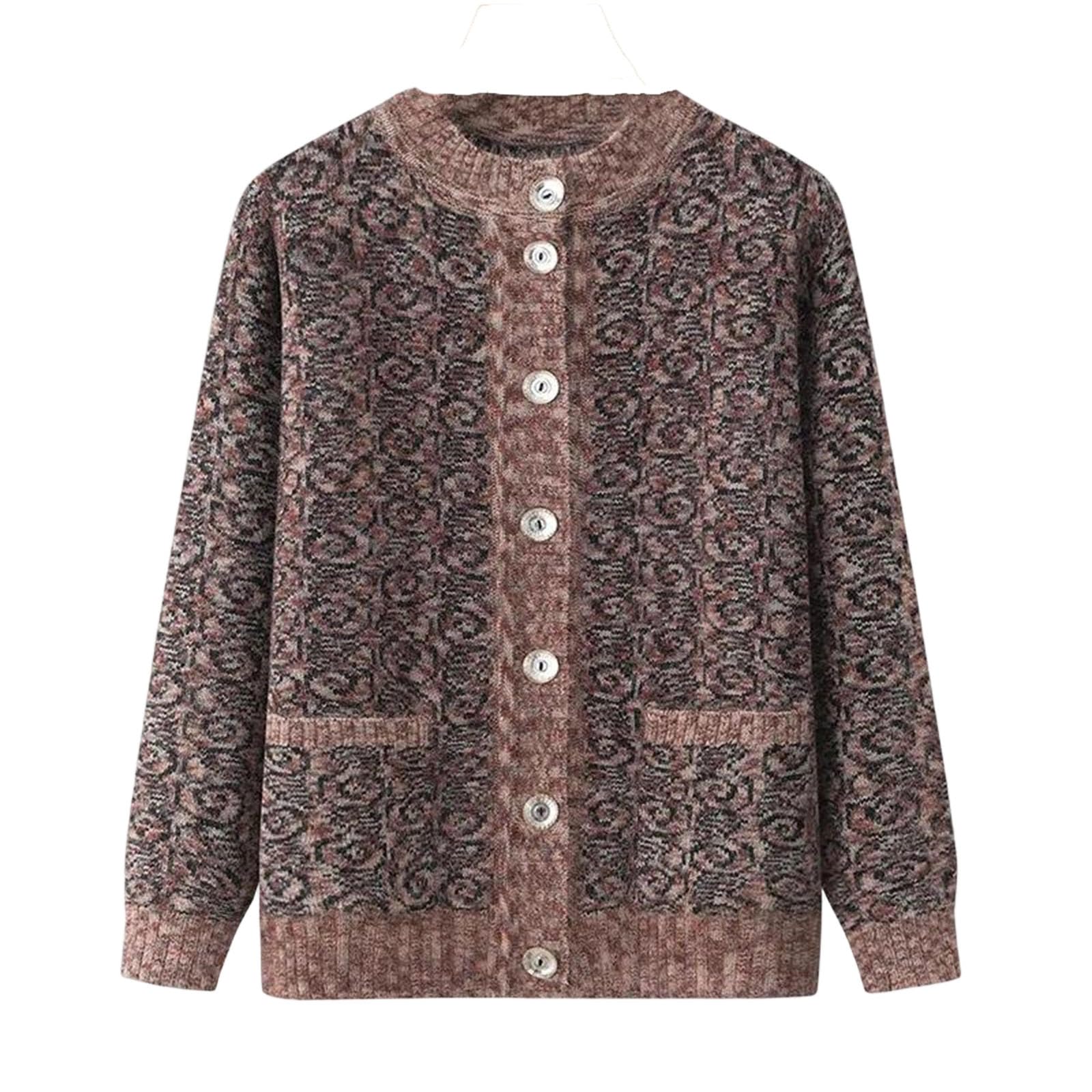 Grandma Loose Knit Cardigan Sweater Coat Fall Winter Thick Long Sleeve Top for Middle Aged Mother Warm Jacket