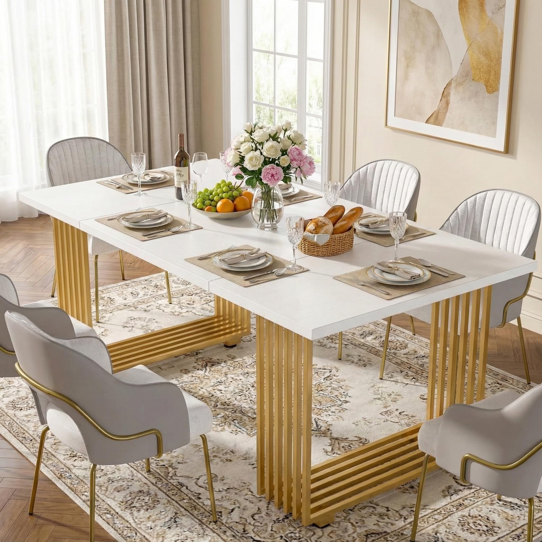 Lailang 180cm Mesa de Comedor, Comedores Modernos, Mesa de Cocina Retro, Mesa Madera, Mesa de Comedor 8 Personas, Mesa Blanca, 180 x 80 x 78 cm, Blanco