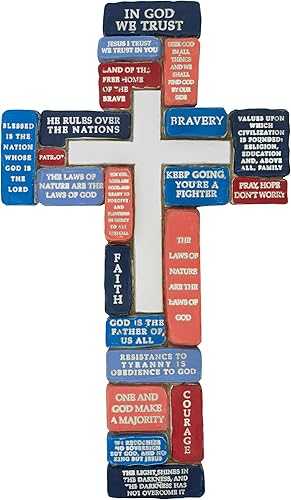 Cruz de pared inspiradora Patriótico Colores rojo, blanco y azul para Estados Unidos In God We Trust Gran regalo cristiano americano