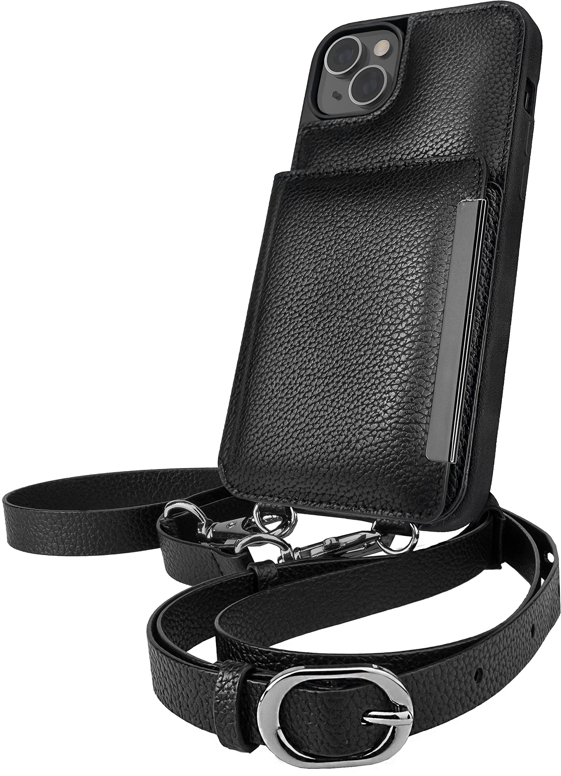 Smartish Smartish iPhone 14 Plus Crossbody Wallet Case - Dancing Queen [Purse/Clutch with Detachable Strap & Wristlet] Protective Cover with Credit Card Holder - Stiletto Black - Gunmetal