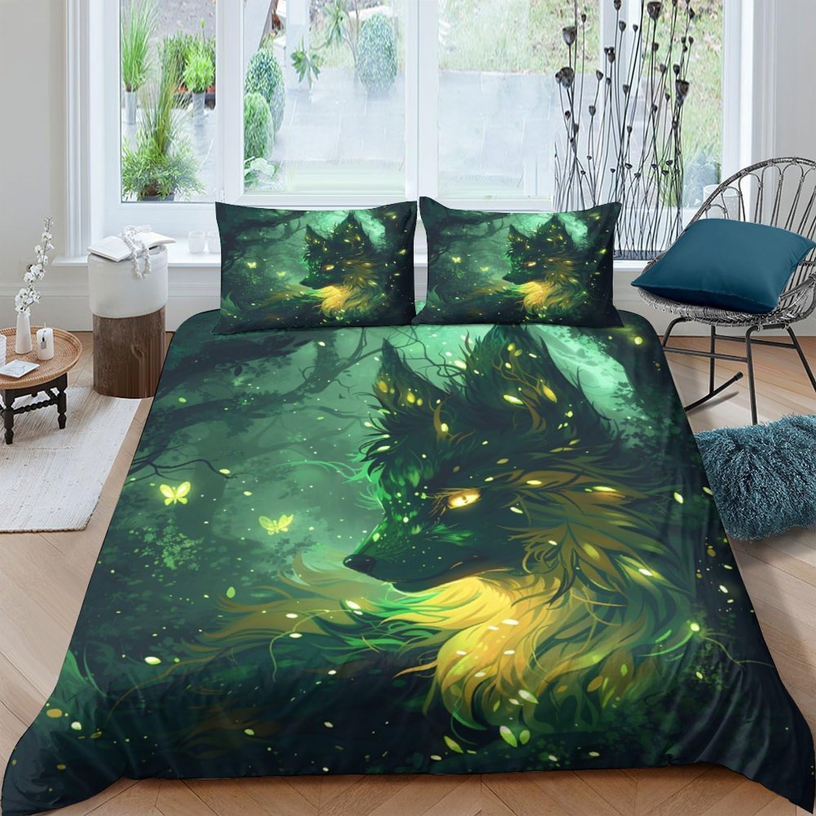Ctjqhvkz Style-8 3D Printed Forest Wolf Fitted Sheet Microfiber Soft Breathable Firefly Bed Cover For Bedroom Guest Room Decor Single（135X200cm）