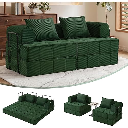 Korser Folding Convertible Sofa Bed, Corduroy Upholstered Boneless Couch, Small Sectional Cloud Couch, Loveseat Sleeper Sofa, Modular Futon Floor Sofa Couch for Living Room, No Assembly