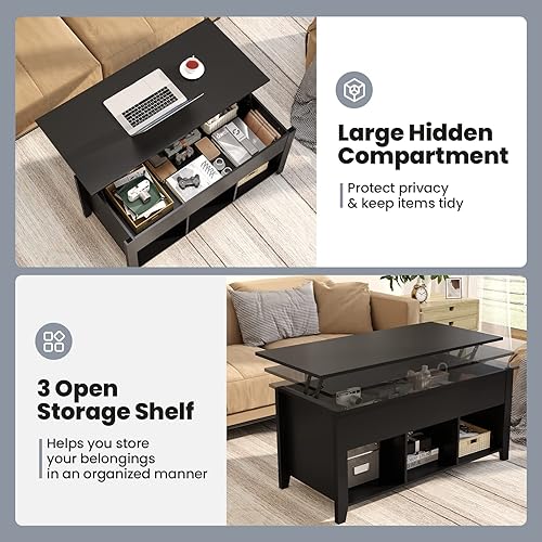 Miniatura 7 de NAFORT Mesa de centro de madera con compartimentos ocultos y estantes de almacenamiento, mesa central moderna para sala de estar, recepción, oficina