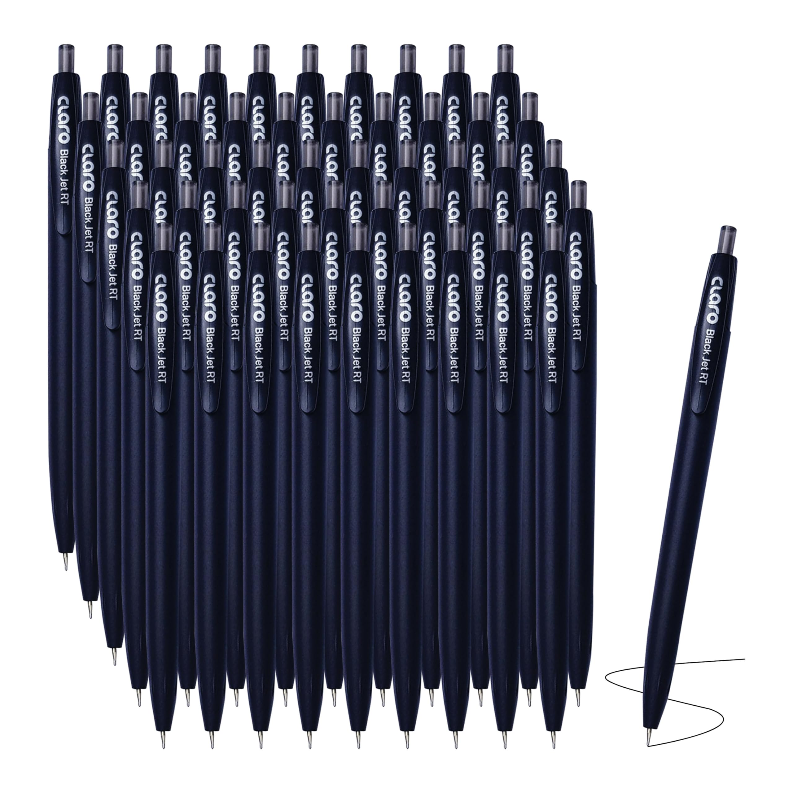 CLARO Black Jet RT Retractable Ballpoint Pens, BLACK, Fine Point (0.7mm), Pack of 50, Smooth Ball Pens, Perfect for School Office Home Everyday Use