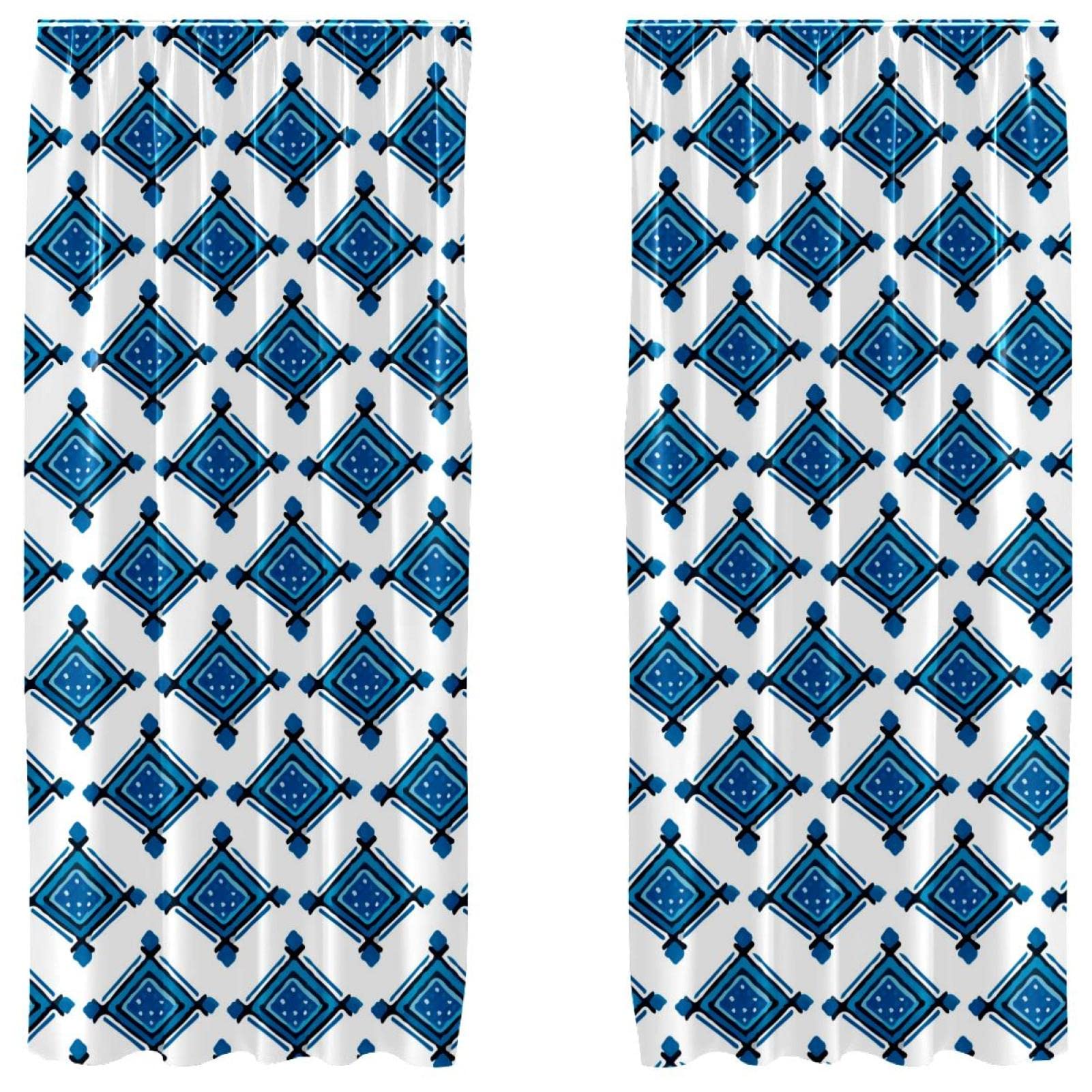 Cortinas opacas de microfibra azul geométrico en juego de 2 paneles de 55x84 pulgadas