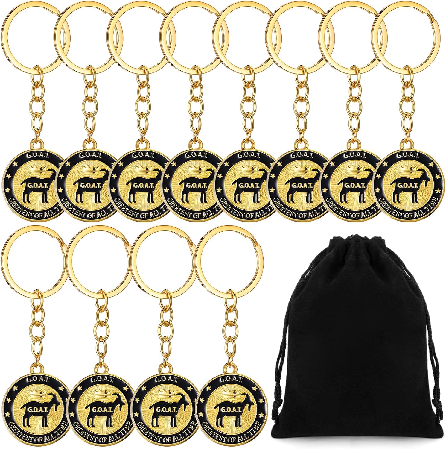 Nosiny 12 Pcs G. O. A. T Greatest of All Time Keychain Goat Championship Award Keychains Funny Employee Appreciation Recognition Key Ring for Christmas Football Sports Team Prize Gifts