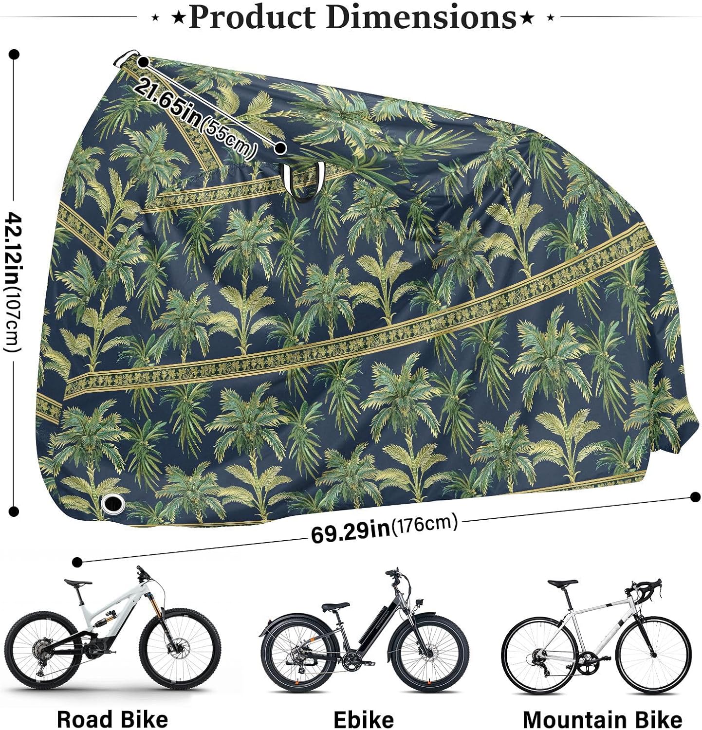 ALAZA Bohemian Palm Trees Leaves Bike Cover Waterproof Outdoor Ebike Bicycle Covers Tarp Protection for 1/2 Bikes, Sun UV Dust Wind Proof
