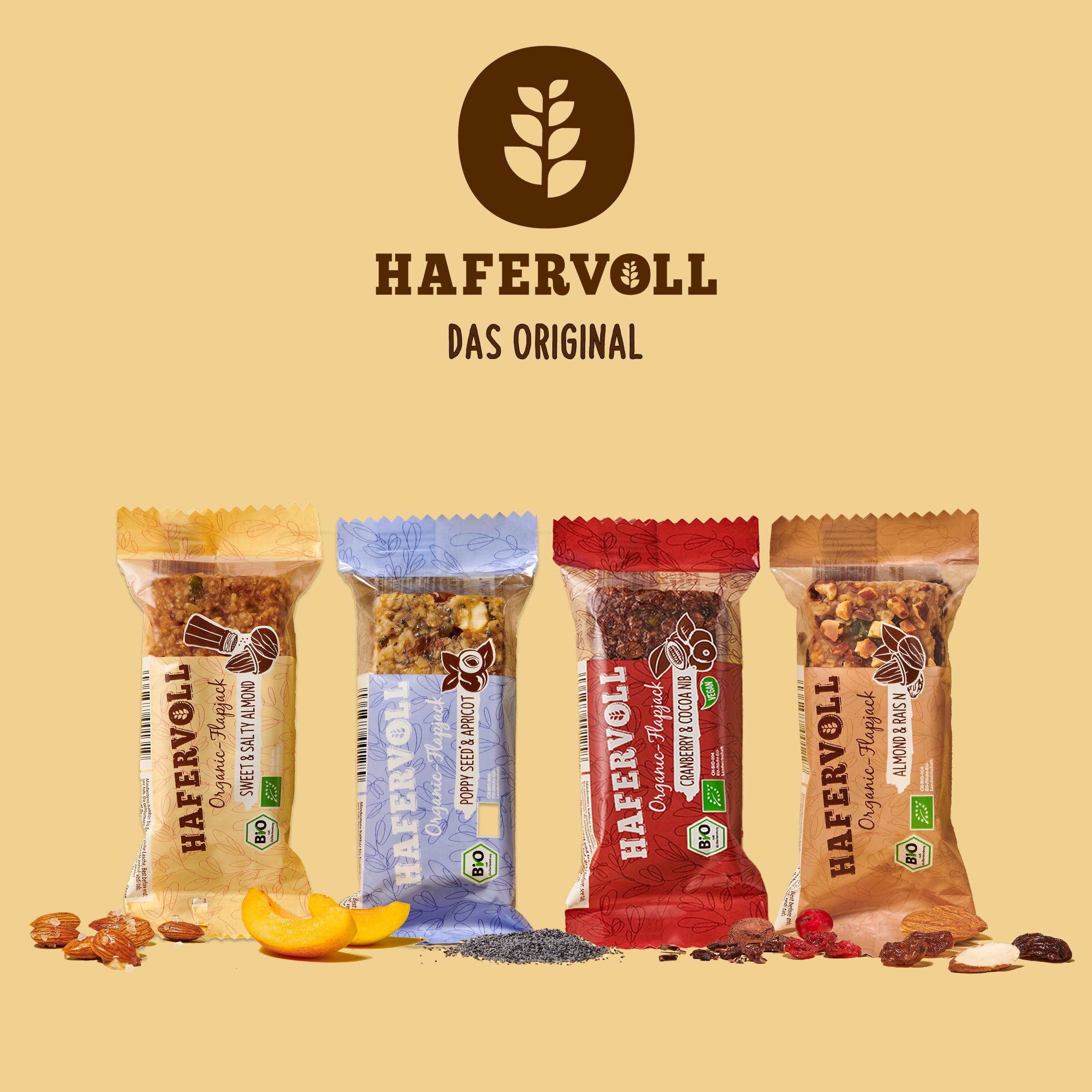 HAFERVOLL Organic Mixbox 4 Flapjack-Sorten 18 x 60g Bio-Müsliriegel Bio-zertifiziert