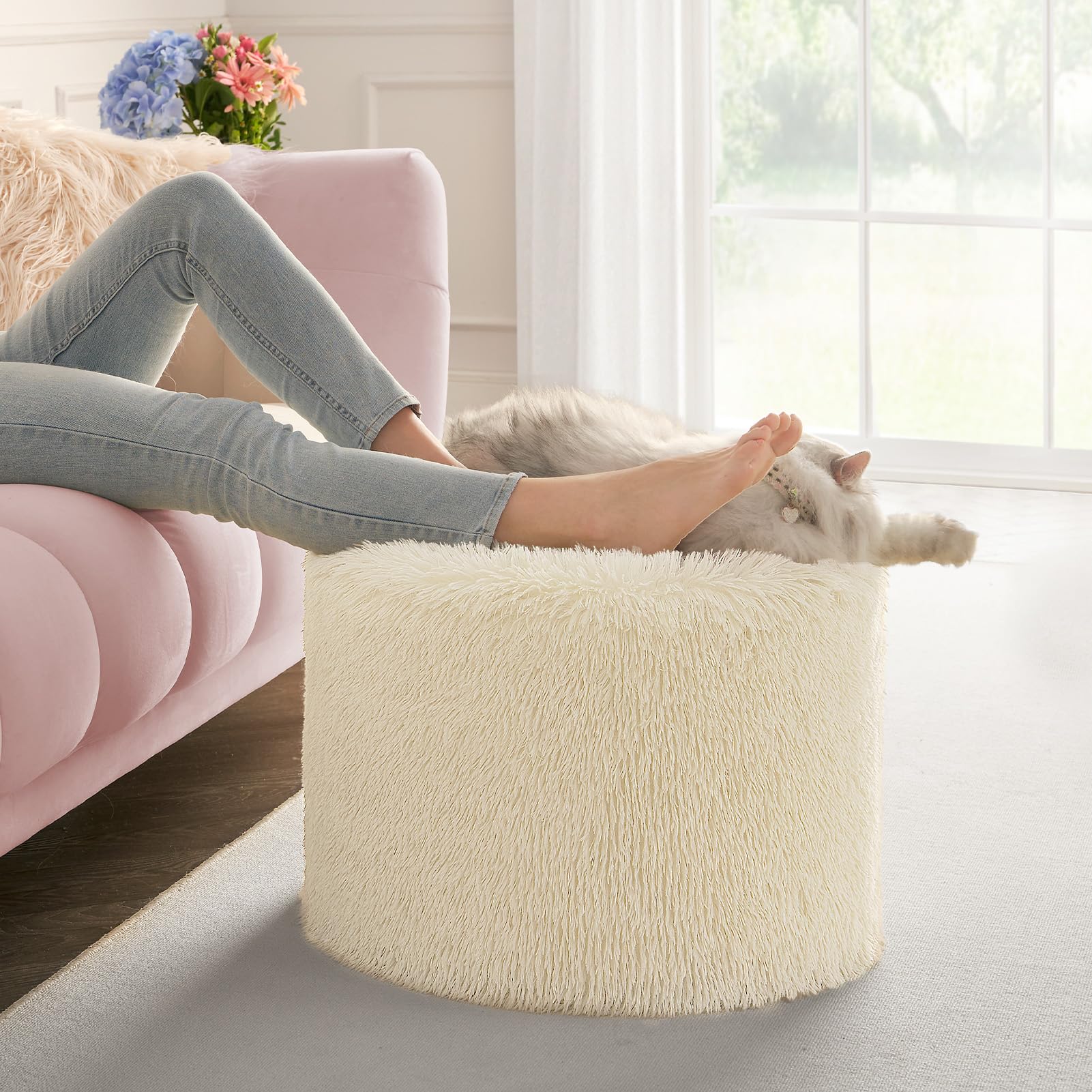 Hansleep Round Pouf Ottoman Foot Rest