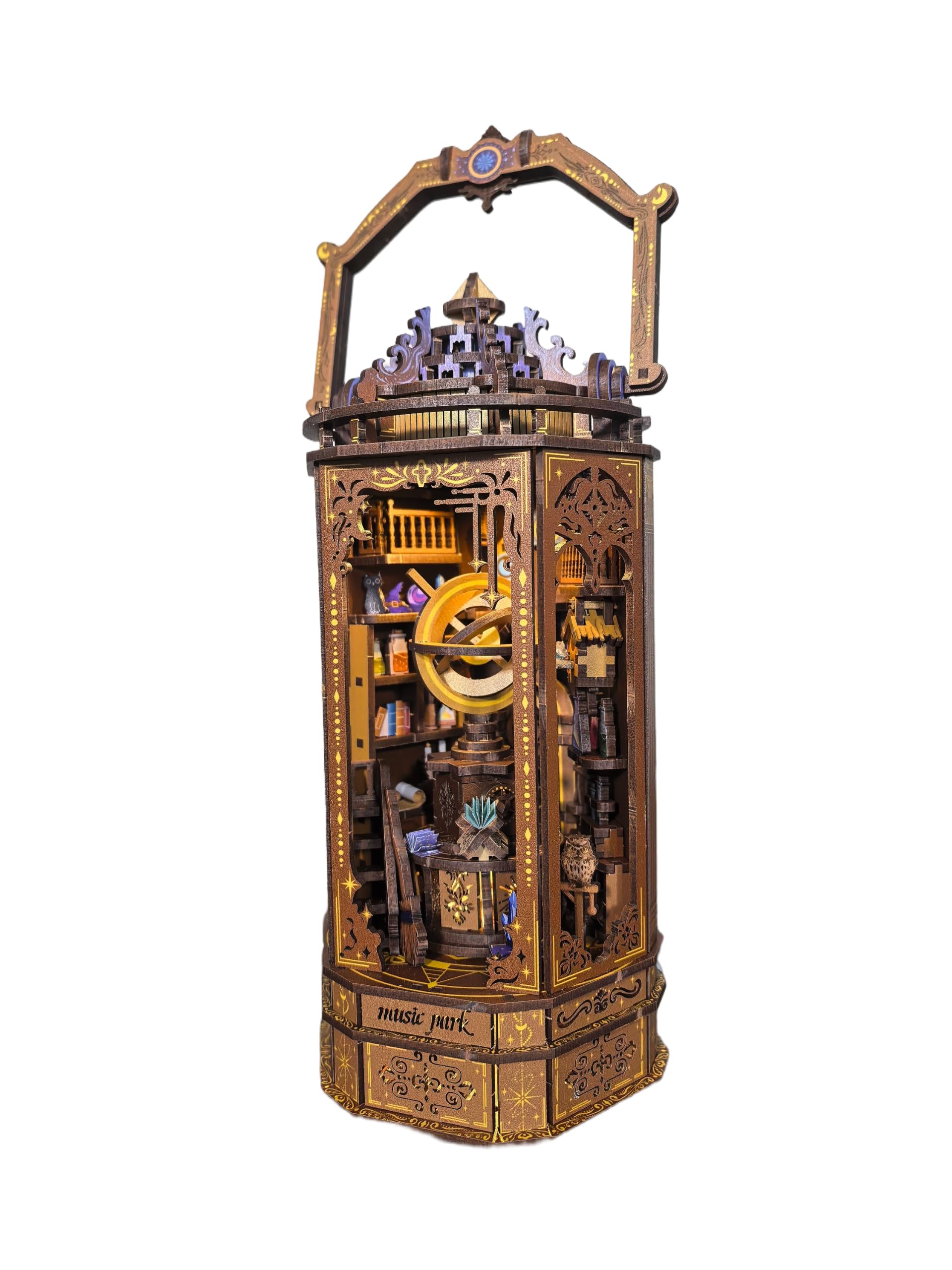 Music Park Puzzle in legno 3D, lanterna magica assemblata a mano, casetta magica in miniatura con luce sensore di movimento, per adulti, scena 3D portatile, decorazione da tavolo, artigianato in legno