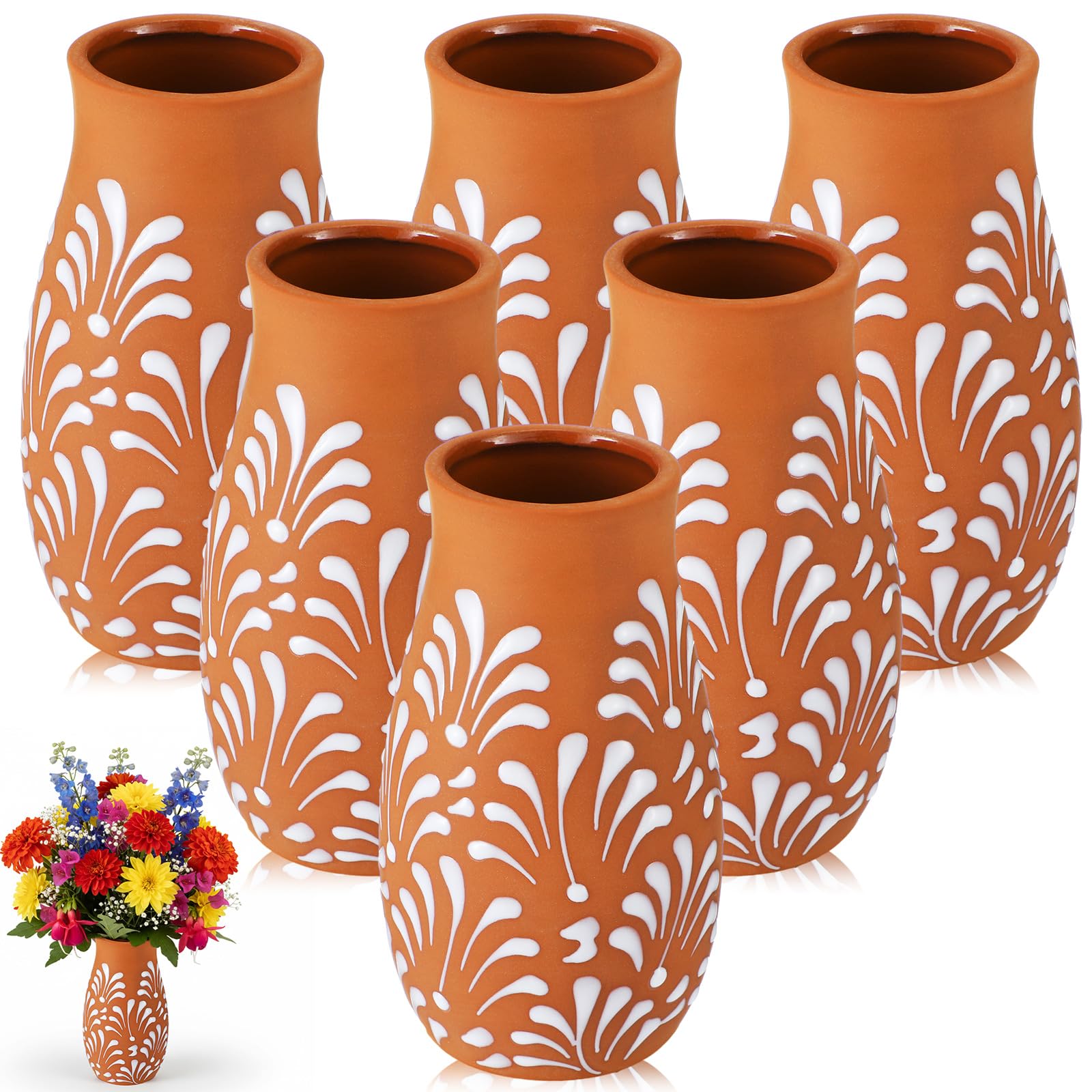 Photo 1 of Teecyhooo 6 Pcs Cantaritos De Barro Mexicanos Floreros,Brown,Leaf
