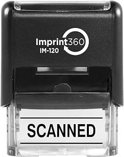 AS-IMP1130K - Scanned w/Upper and Lower Bars, Black Ink, Heavy Duty Commerical Self-Inking Rubber Stamp, 9/16" x 1-1/2" Impression