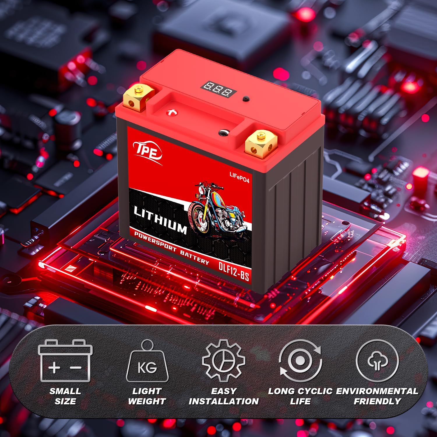 Lithium Motorcycle Battery YTX12-BS 12V, Lightweight LiFePO4 Replacement, High Starting Power, Maintenance-Free Powersports Battery