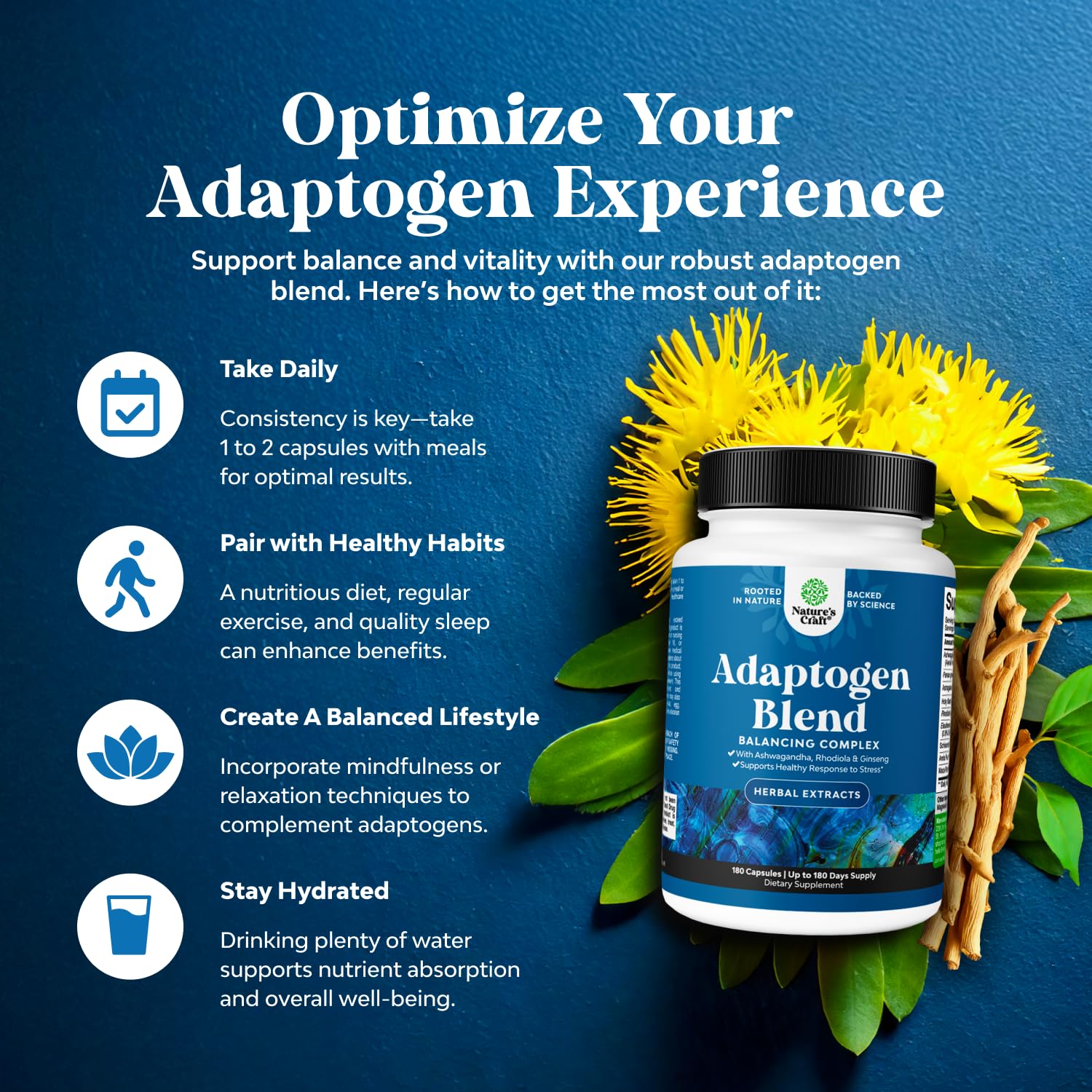 Adaptogens Supplements Blend Capsules w Ashwagandha & Rhodiola - 180 ct — Amazon image 5