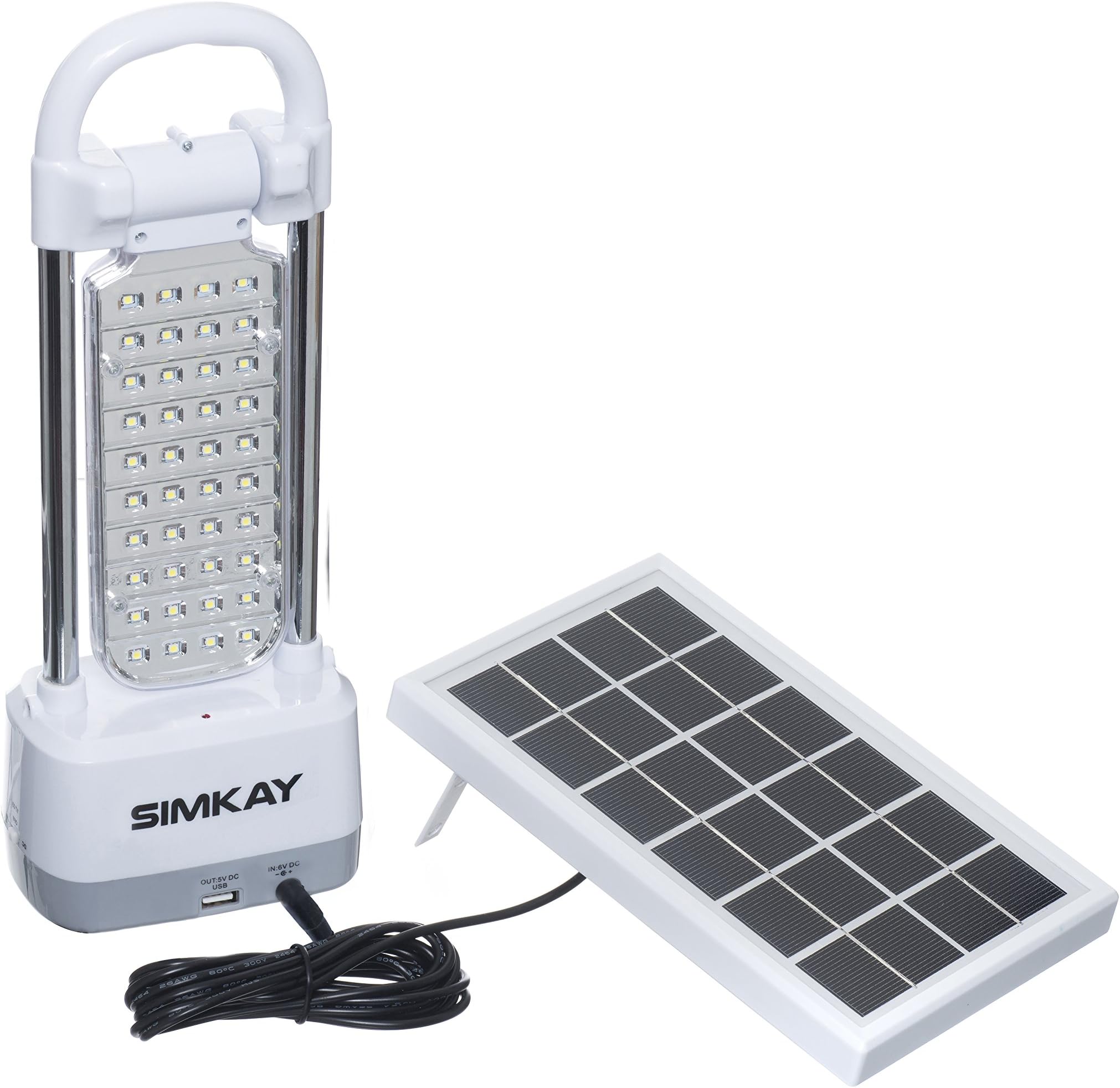 SIMKAY LED Outdoor Camping Lantern and Charger 40 Luminous Bulbs, Adjustable Brightness, Solar Or DC Powered,Compact, Lightweight for Beach, Reading, Traveling and Power Outages