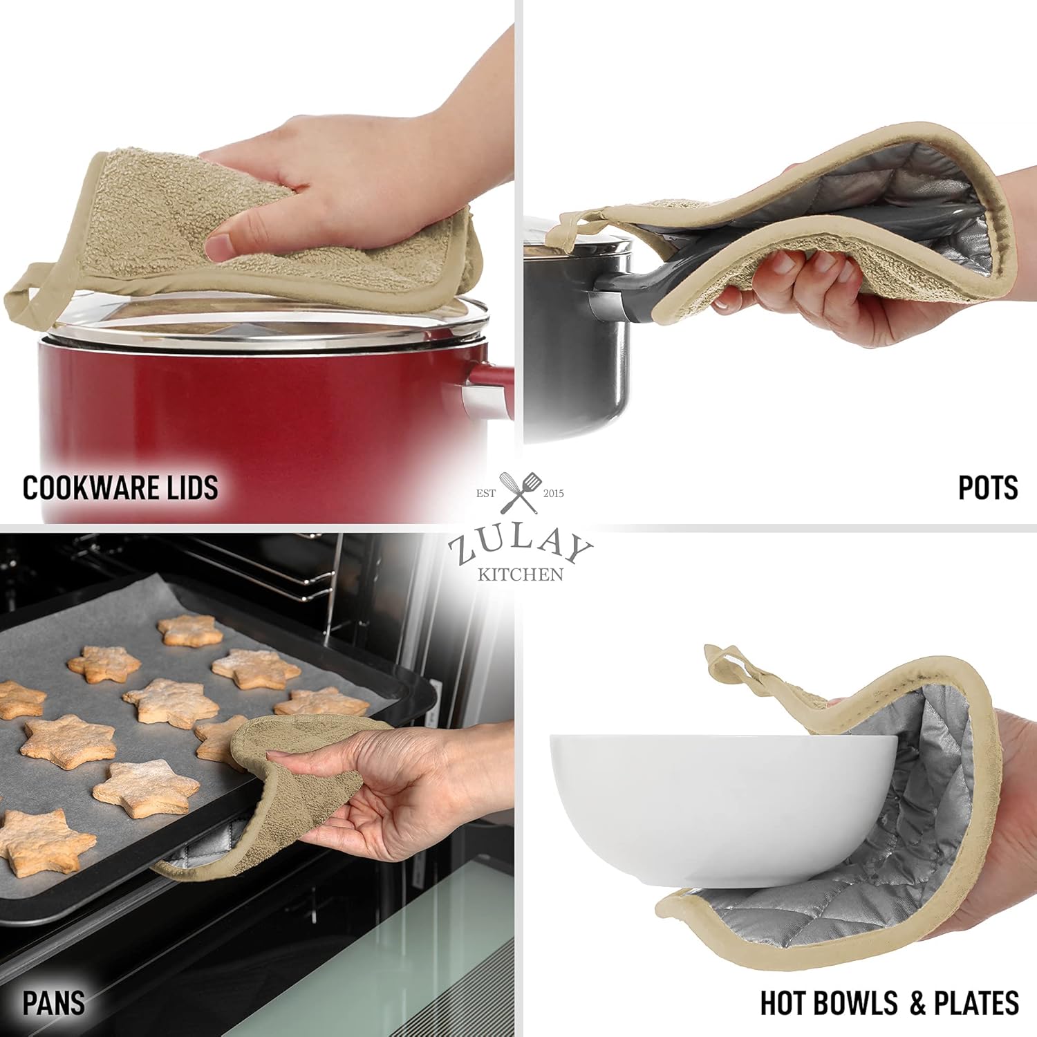 Zulay 3-Pack Pot Holders for Kitchen Heat Resistant Cotton - 7x7 Inch Hot Pot Holder Set - Quilted Terry Cloth Potholders for Kitchens - Washable Potholder for Cooking & Baking (Mocha) : Home & Kitchen