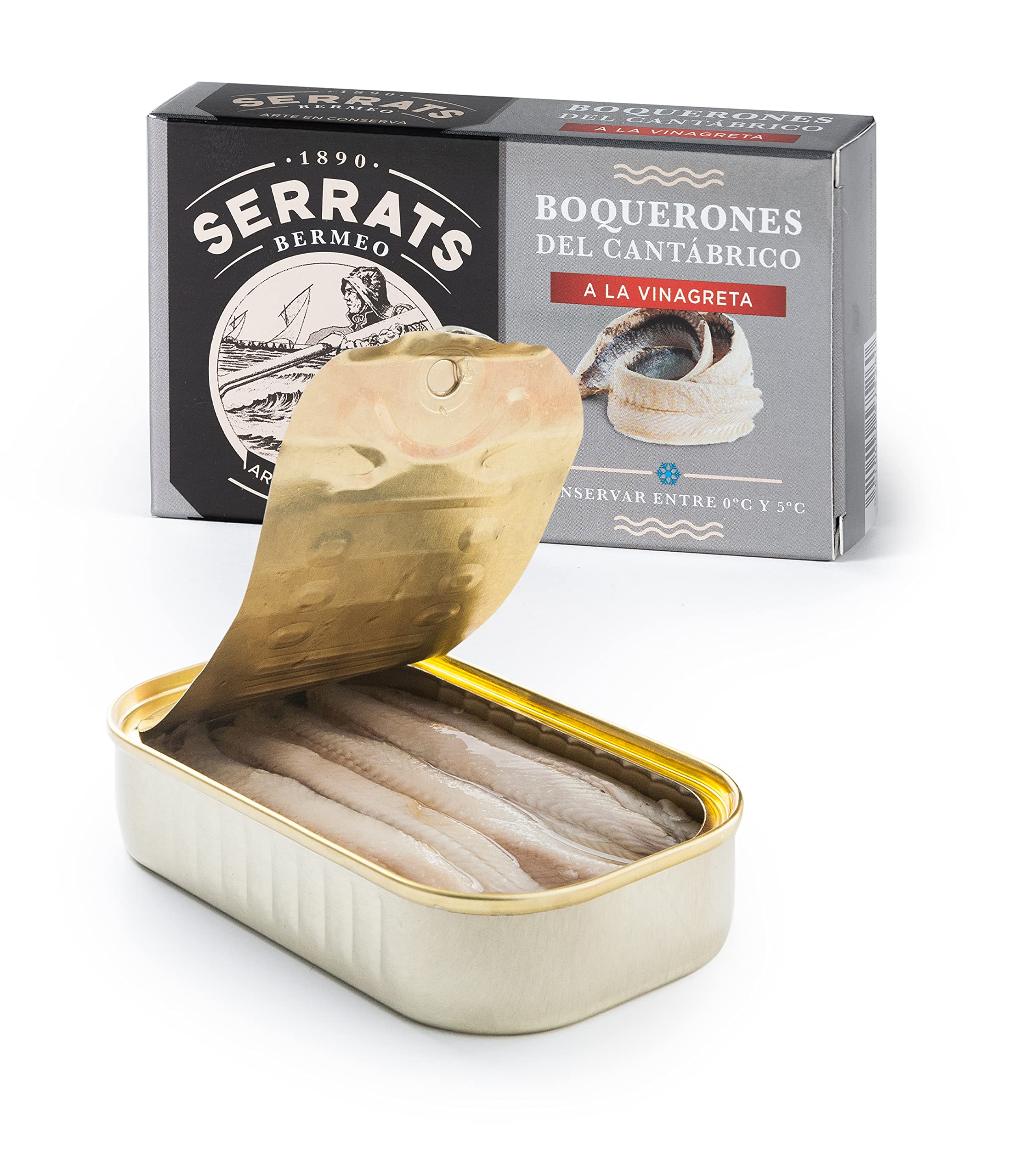CONSERVAS SERRATS - Boquerones del Cantábrico a la Vinagreta Artesanal Tradicional - 12 Latas x 100g (Total: 1200g) - Macerados en Vinagre - Limpieza Manual - Sin Espinas – Gourmet