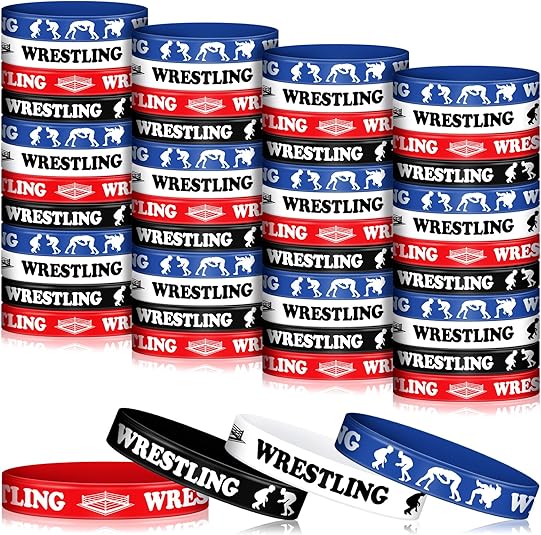 Quelay 100 Pcs Wrestling Silicones Bracelets Wrestling Rubber Wristbands Match Sports Gifts for Wrestlers Teams Moms and Coaches Birthday Grapple Game Jewelry Party Favors Supplies Decorations