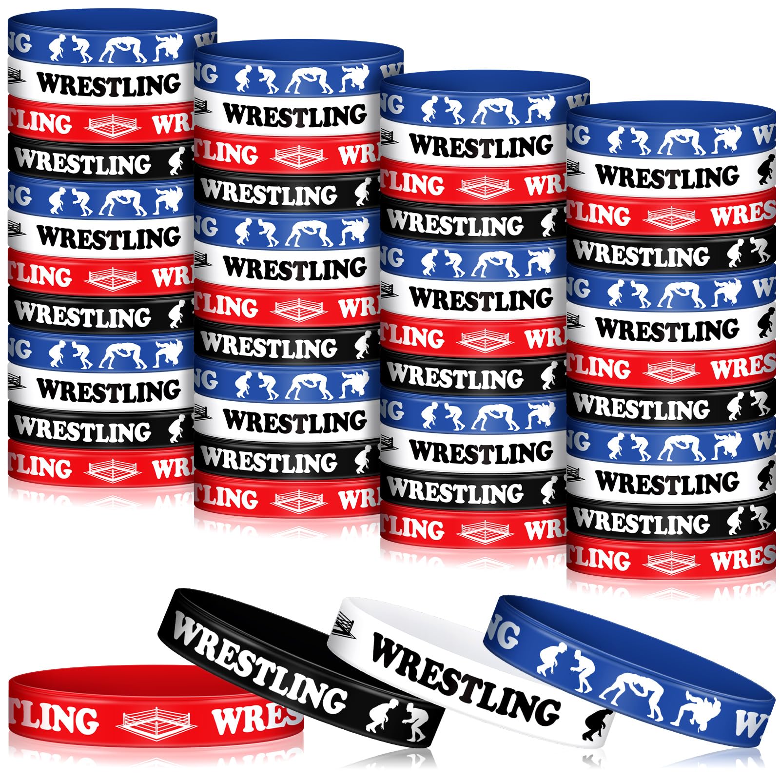 Quelay 100 Pcs Wrestling Rubber Bracelets Wrestling Silicones Wristbands Jewelry Sports Gifts for Wrestlers Teams Moms and Coaches Birthday Grapple Game Match Kids Party Favors Decorations