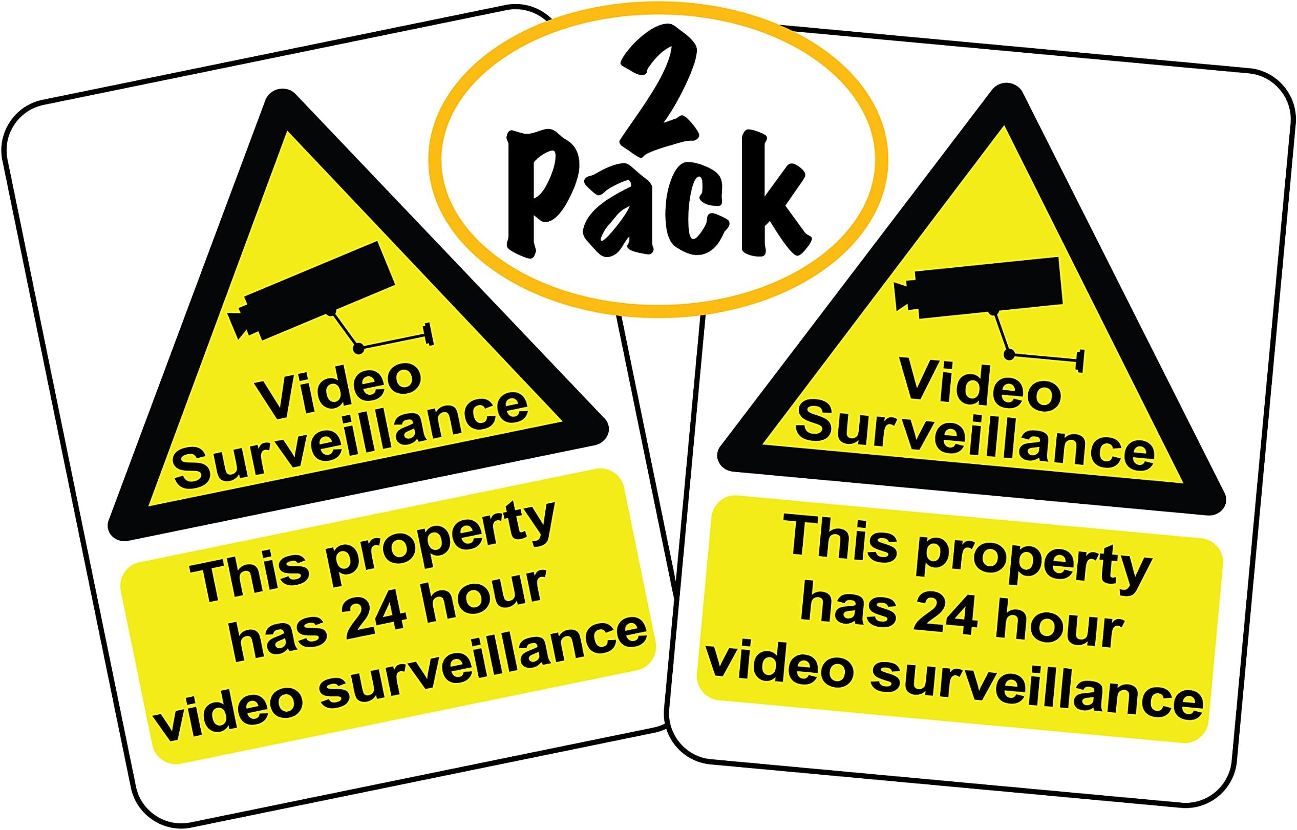 Video Surveillance Sign | 2 Pack | This Property has 24 Hour Video Surveillance | US Letter Size 8 1/2" x 11" | Thick Plastic Sign | Home Or Business Camera Warning Signs