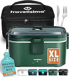 TRAVELISIMO XXL Lancheira elétrica extra grande 1,8 L Lancheira elétrica 80 W, caixa térmica 3 em 1 caixa para aquecer alimentos 12 V / 24 V / 220 V, para trabalho caminhão lancheira elétrica e
