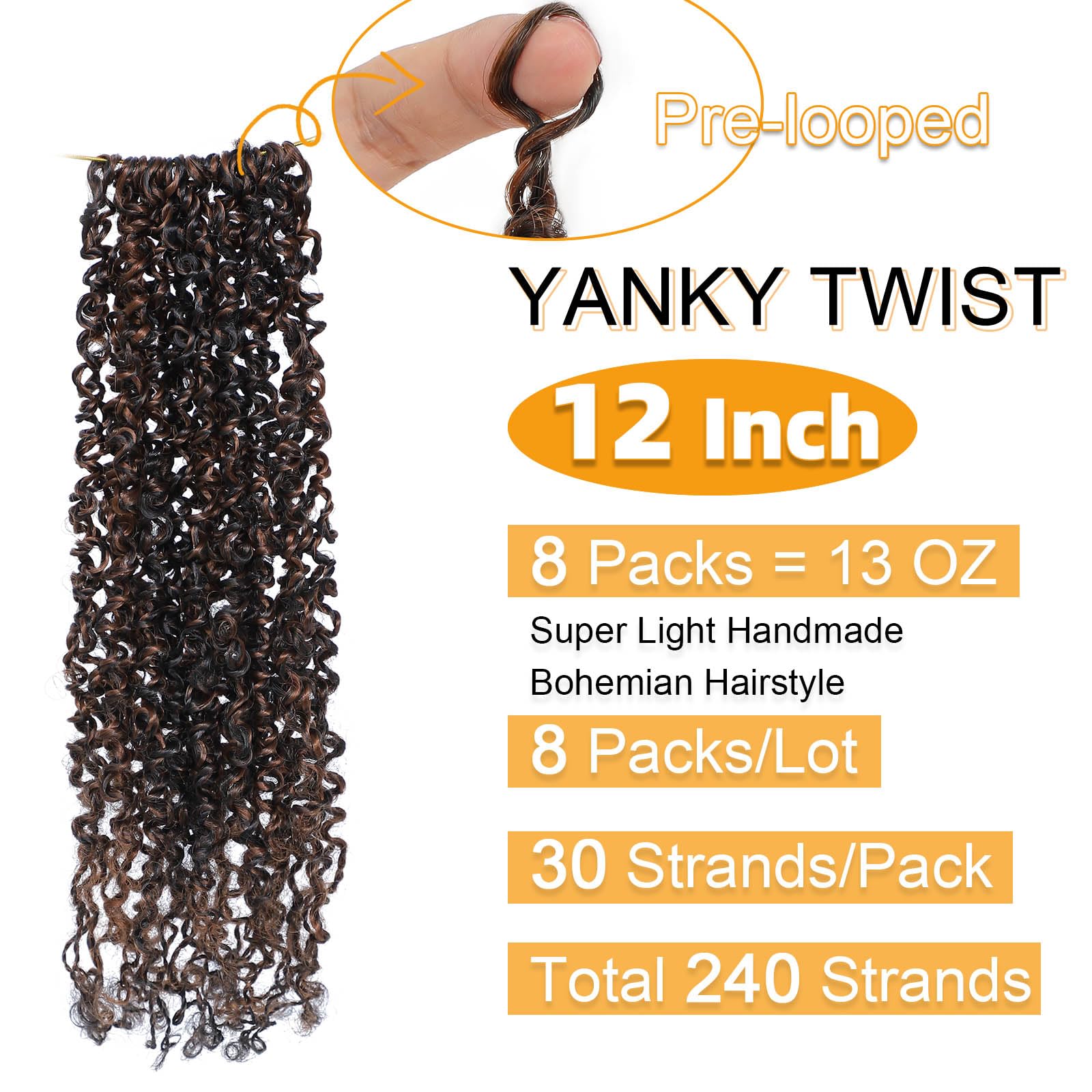 Amazon.com : Pre-looped Yanky Twist Crochet Hair 12 in 8-Pack for