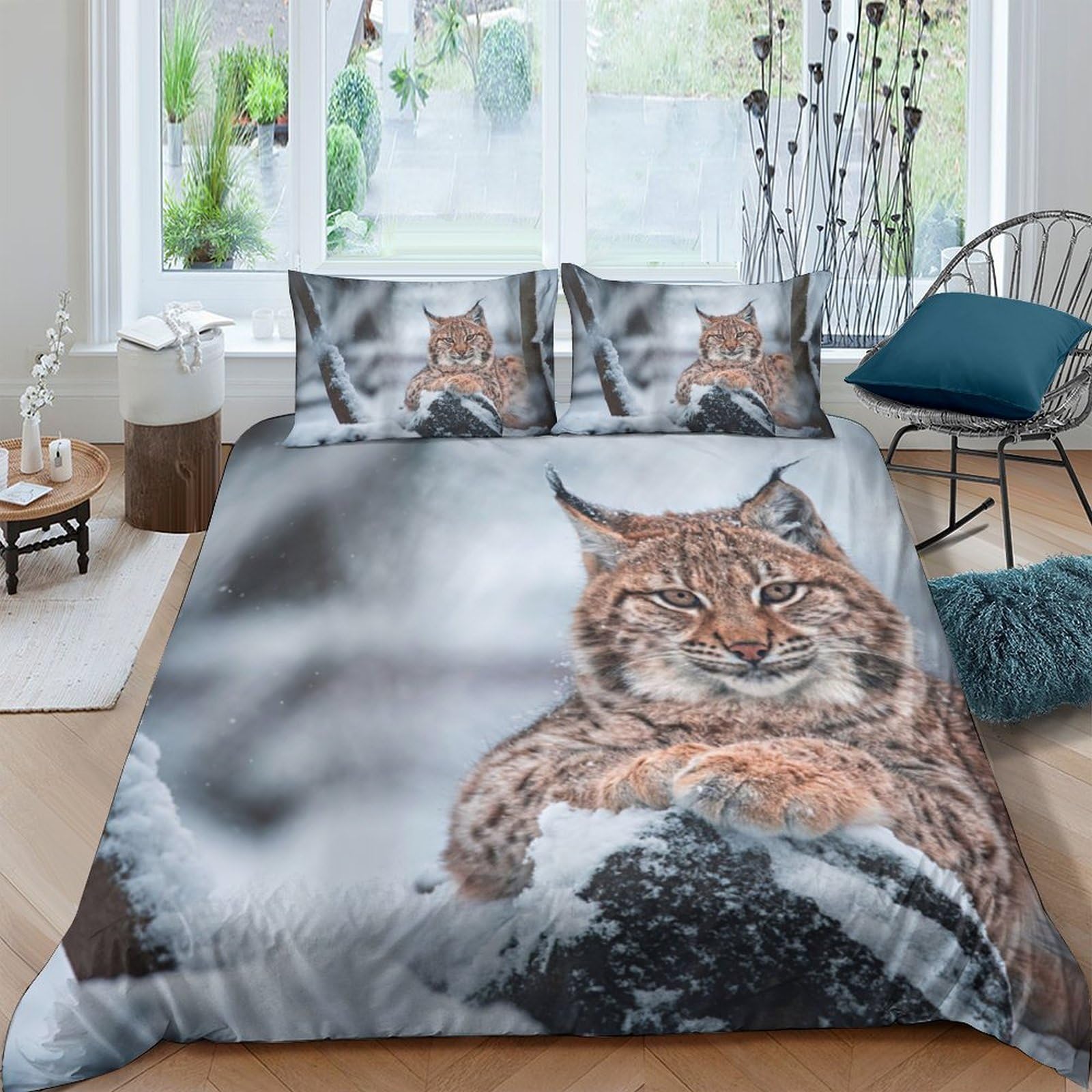 Ctjqhvkz Style-8 3D Printed Wild Lynx Fitted Sheet Microfiber Soft Breathable Forest Scene Bed Cover For Bedroom Dorm Mattress Protection Decor Single（135X200cm）