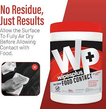 WIPESPLUS Cleaning Wipes All Purpose Food Contact - No Rinse, No Residue, Quick Dry Formula, Disinfecting Wipes For Restaurants, Foodservice, Schools - Canister, 100 Count, (Pack of 6)