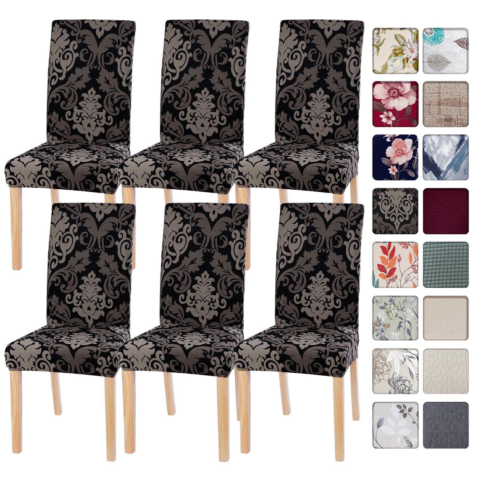 SearchI Dining Room Chair Covers Slipcovers Set of 6, Spandex Super Fit Stretch Removable Washable Kitchen Parsons Chair Covers Protector for Dining Room,Hotel,Ceremony,Black/Brown