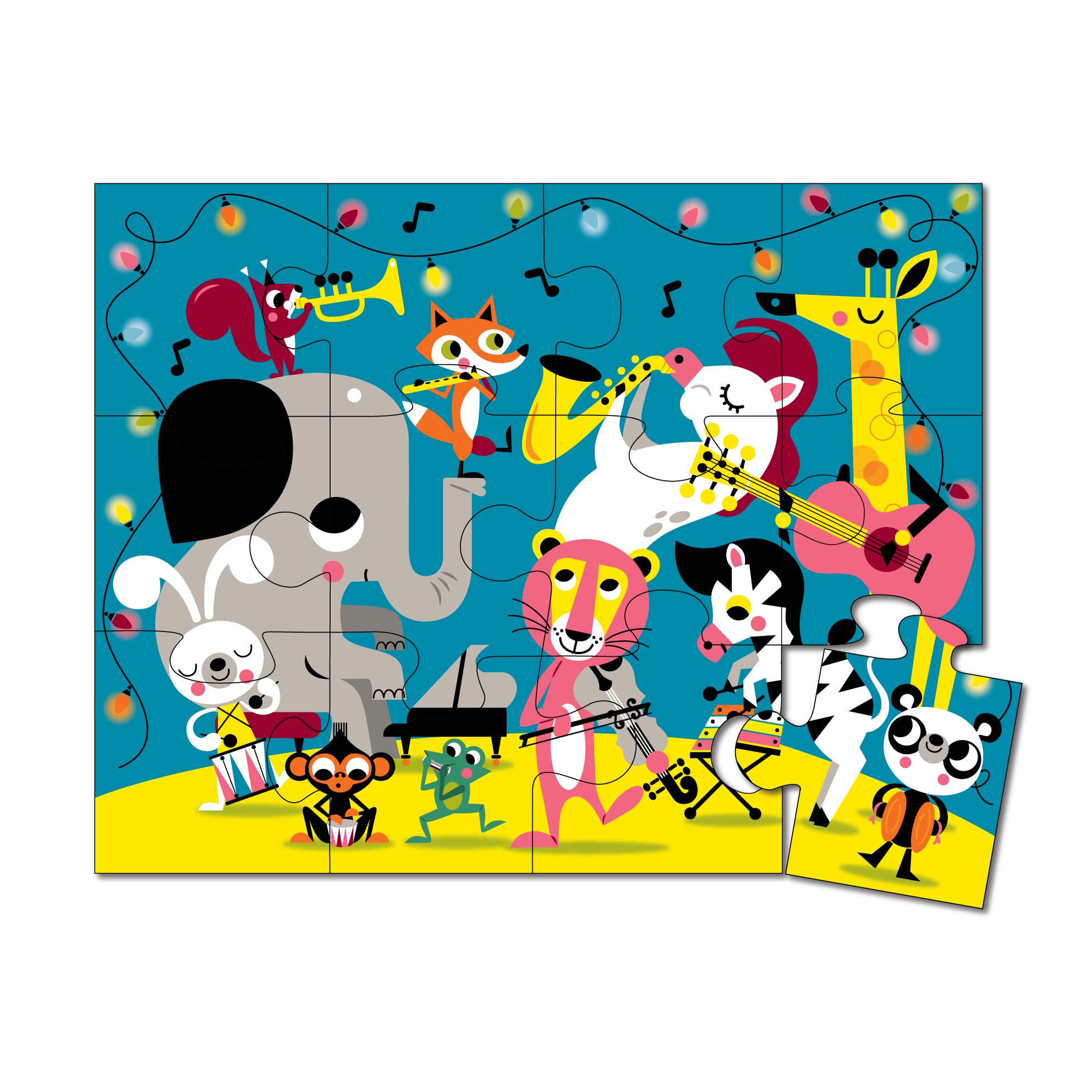 Jumbo toddler wild animal jigsaw puzzles for kids ages 2-4 | Animal Jamboree 12 piece musical instruments floor puzzle for 3+ years | Educational toy for preschoolers birthday party gift