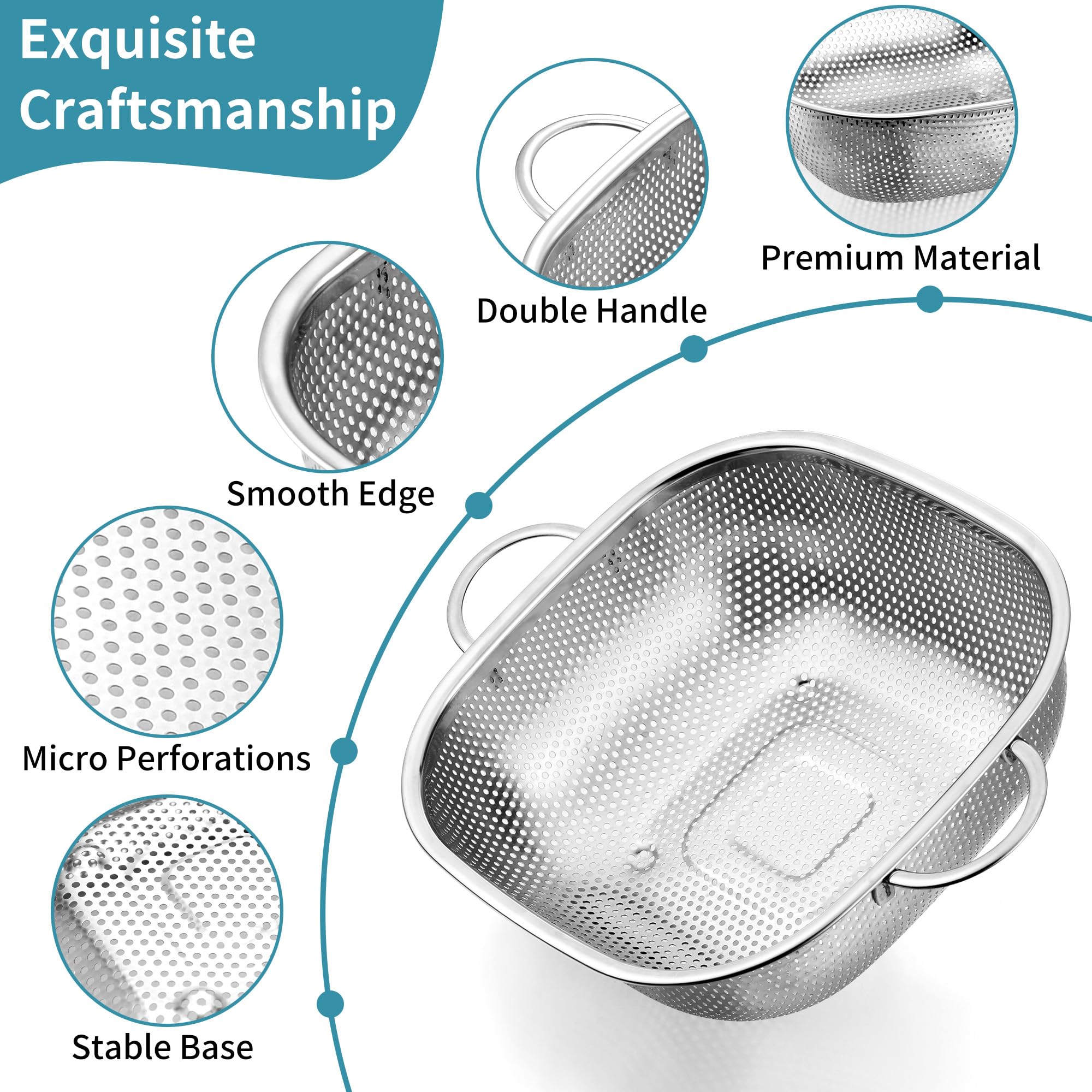 Herogo Set di 3 colini quadrati in acciaio inox per cucina | Colino da cucina in metallo con piedini rialzati, ideale per scolare/scolare/pulire verdura/pasta/frutta