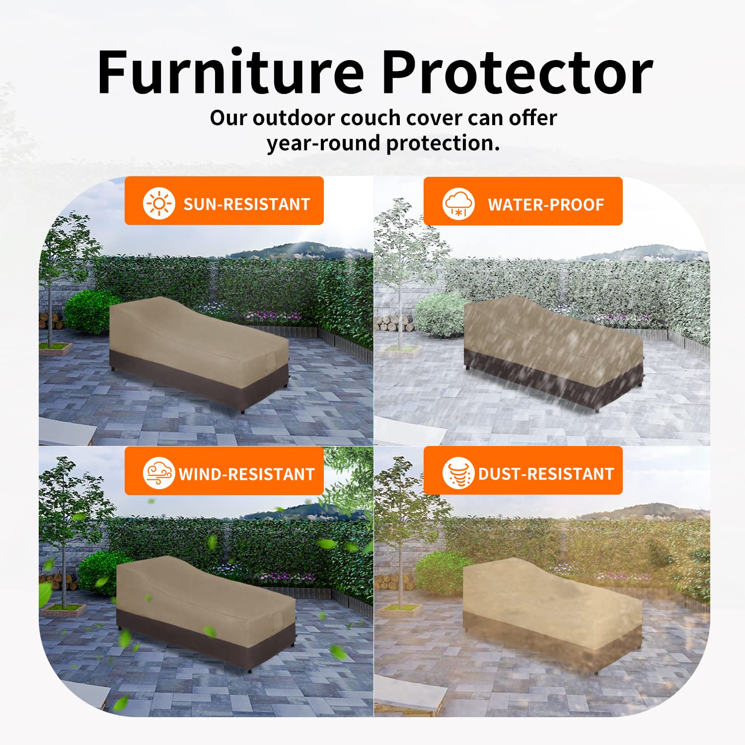 Easy-Going Funda impermeable para tumbona para exteriores, funda resistente al viento para silla de patio, funda para muebles de exterior con ventilación de aire, paquete de 2 unidades de 84 pulgadas