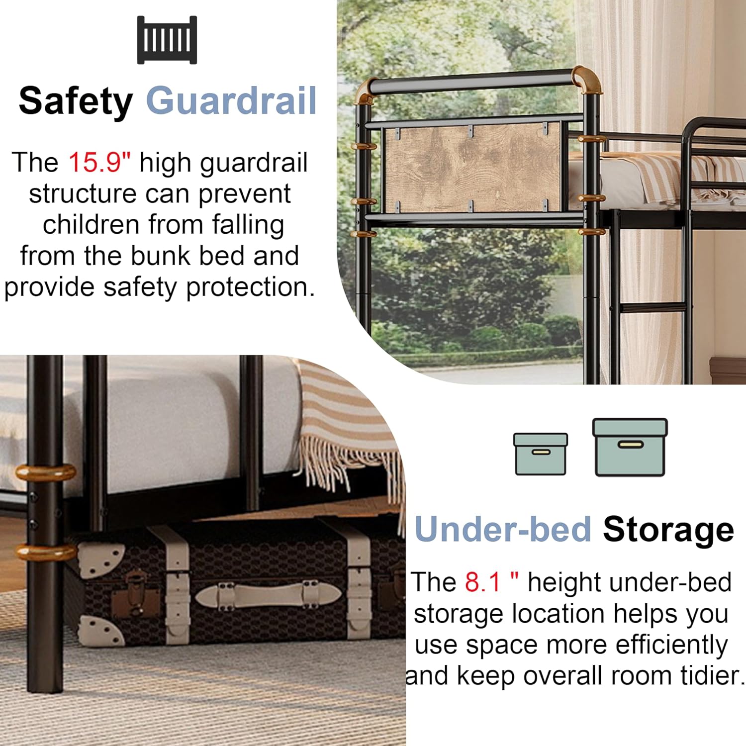 Quad Bunk Bed, Heavy Duty Metal 4 Bunk Beds for Kids with Ladders, Detachable Industrial L-Shaped Bunk Beds, Space Saving Design,Can Be Divided Into 3 Twin Beds, Black