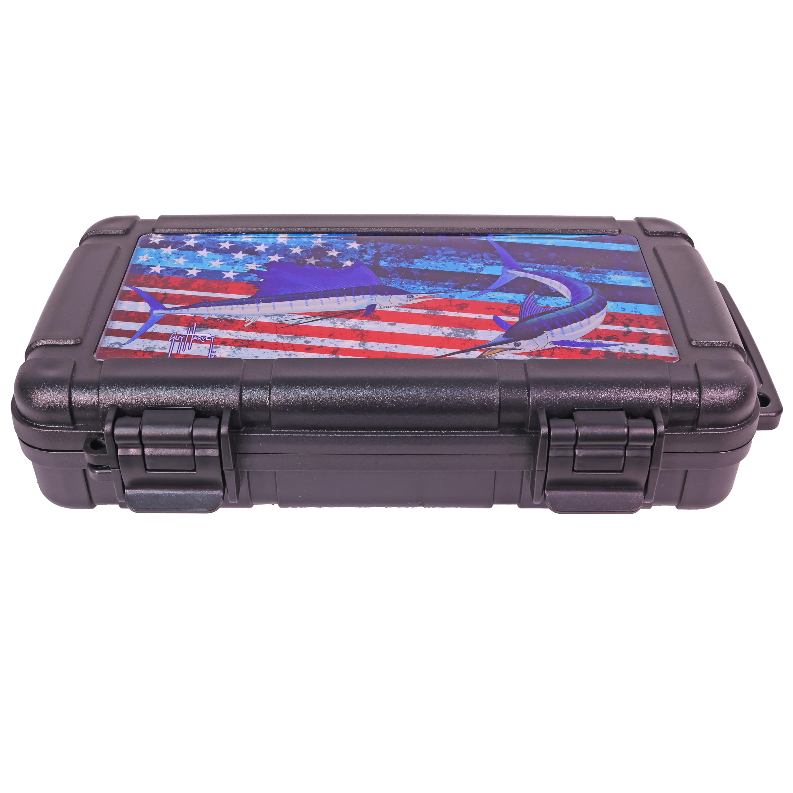 Guy Harvey Small Waterproof Dry Box with Wrist Strap for Outdoor Gear Storage (Americana Bills)