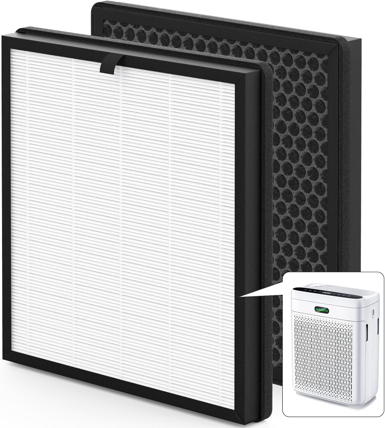 2 Pack F1 Replacement Filter Compatible with AMEIFU F1 Air Purifier, Double-Sided Filters for Home Large Room Up to 2200 Sq Ft, H13 True HEPA and Activated Carbon Filter