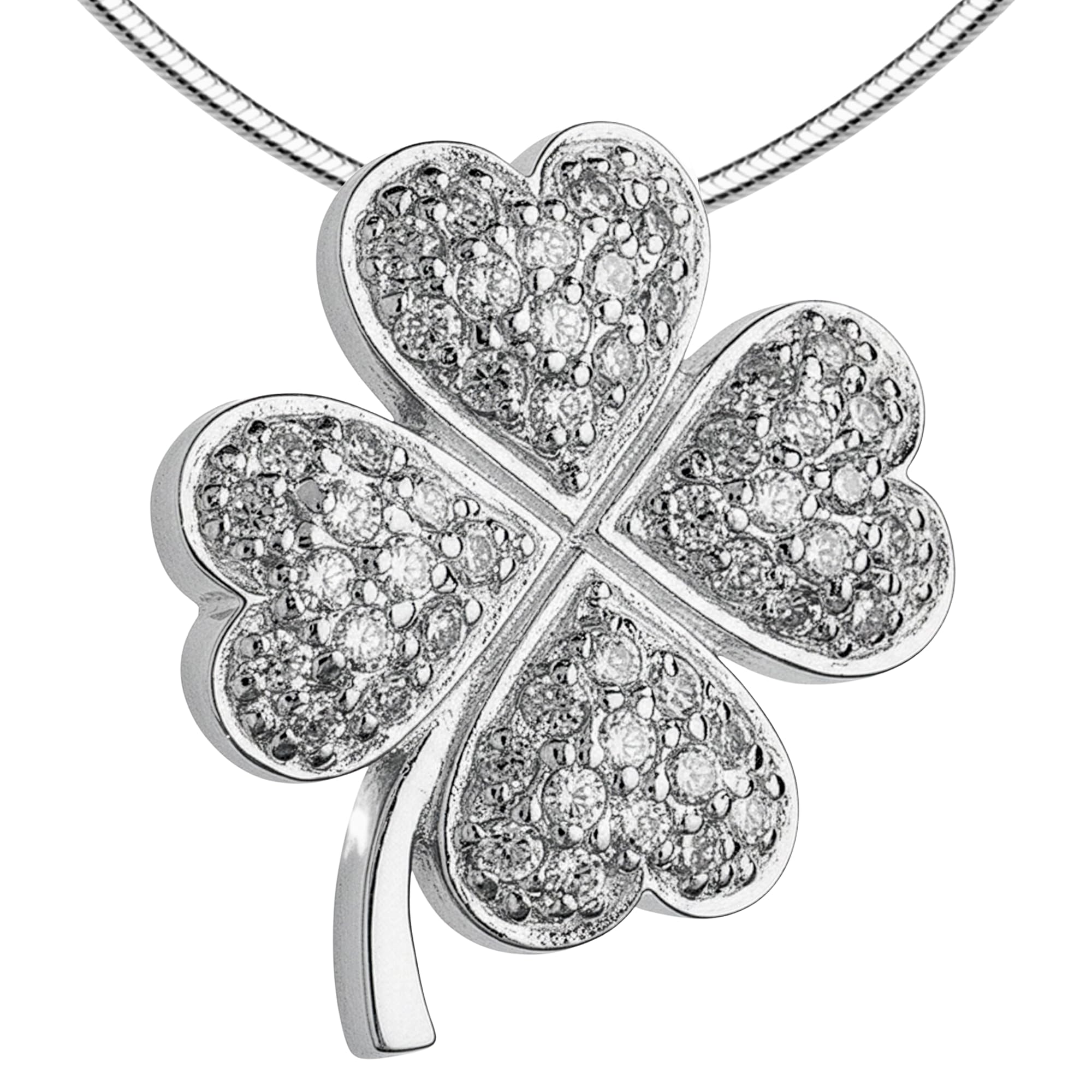 Vinani Damen Halskette 925 Silber mit Kleeblatt Anhänger Zirkonia AKG