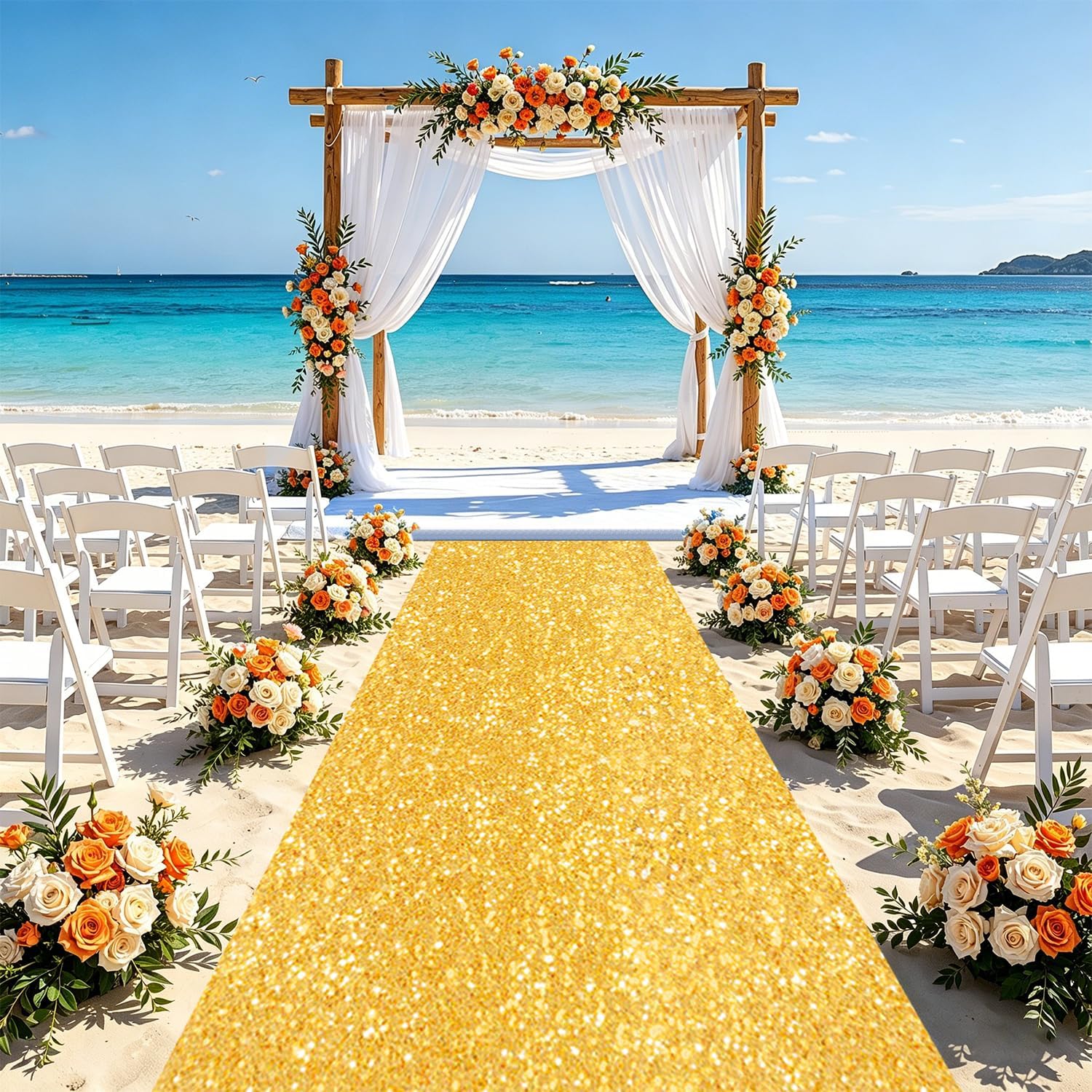 Condition photo showing New/Like New for fuhsy gold aisle runner for wedding ceremony 4x15 ft glitter carpet runner for party sequin wedding aisle runners sparkle wedding runner aisle outdoor for hallway birthday prom events 4' x 15' (rectangular) gold