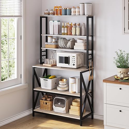 Miniatura 17 de Yaheetech Estante de cocina para panaderos de 6 niveles, mesa de café de 31.5 pulgadas, mueble de horno microondas para espacios pequeños, Marrón