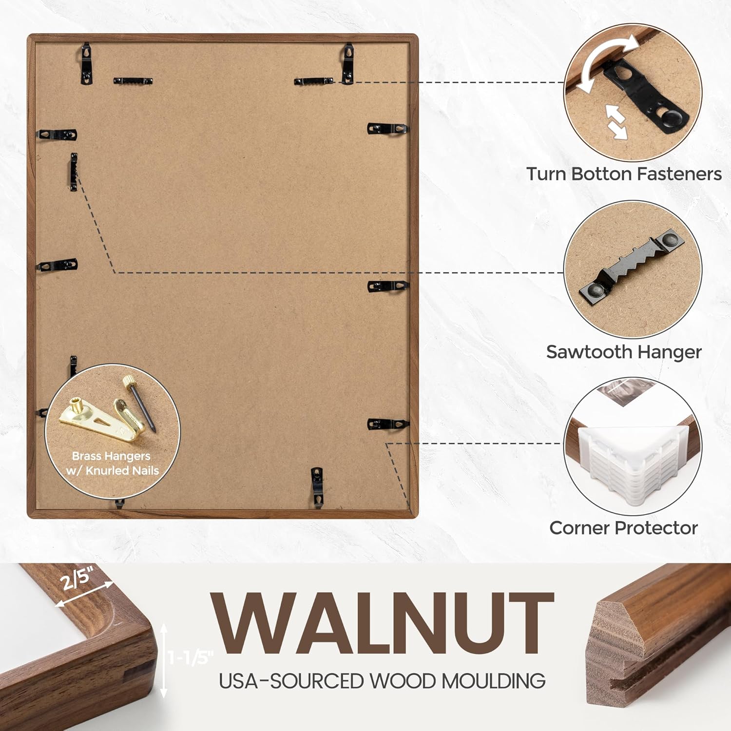 11x14 Picture Frame, USA-Sourced Natural Walnut Wood Photo Frame with Tempered Glass, Handcrafted Rounded Corner 11 x 14 Wooden Frame Matted to 8x10 Photos, Wall or Tabletop Display - Image 5